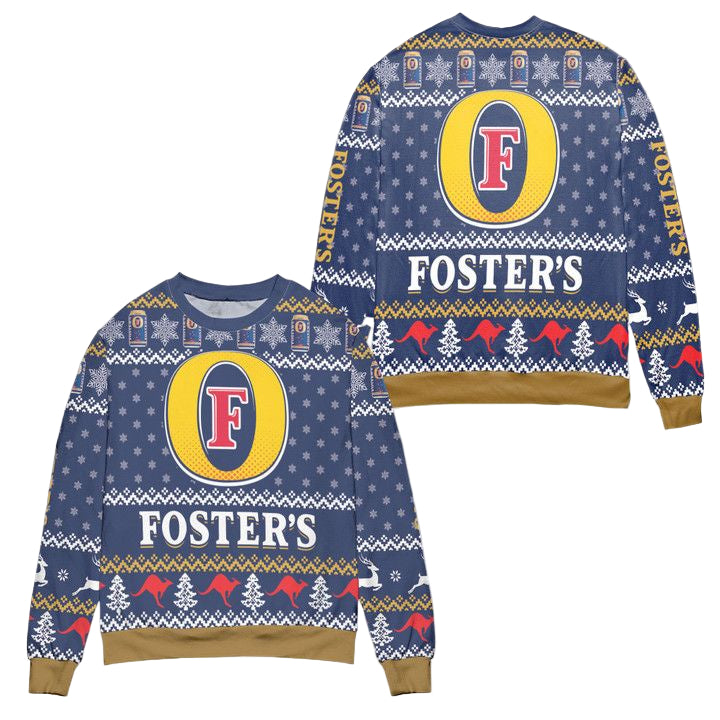 Fosters Beer Logo Snowflake Pattern Ugly Christmas Sweater ? Blue ? Usalast