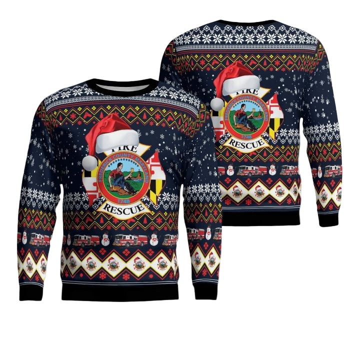 Frederick County MD Fire Rescue Christmas AOP Sweater ? Usalast