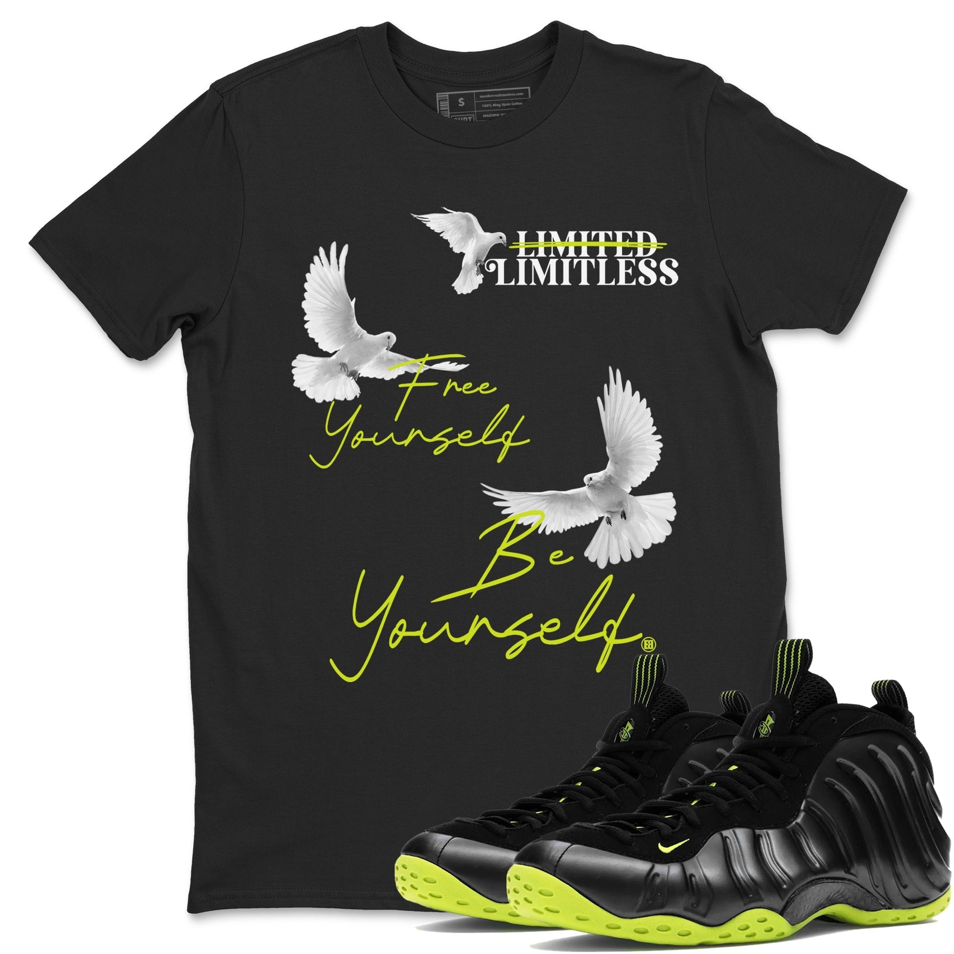 Free Yourself Be Yourself Sneaker Tees - Air Foamposite One Black Volt