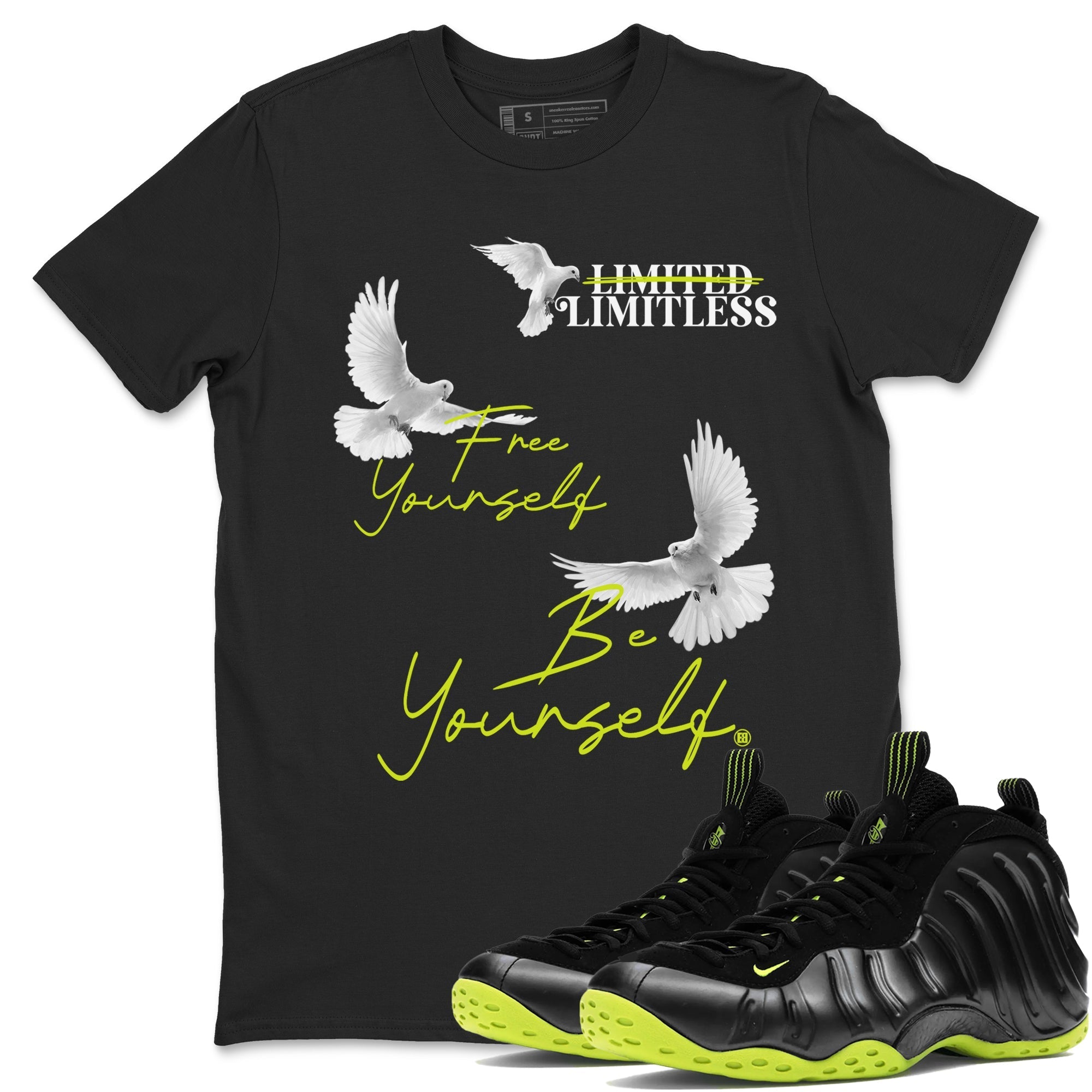 Free Yourself Be Yourself Sneaker Tees - Air Foamposite One Black Volt