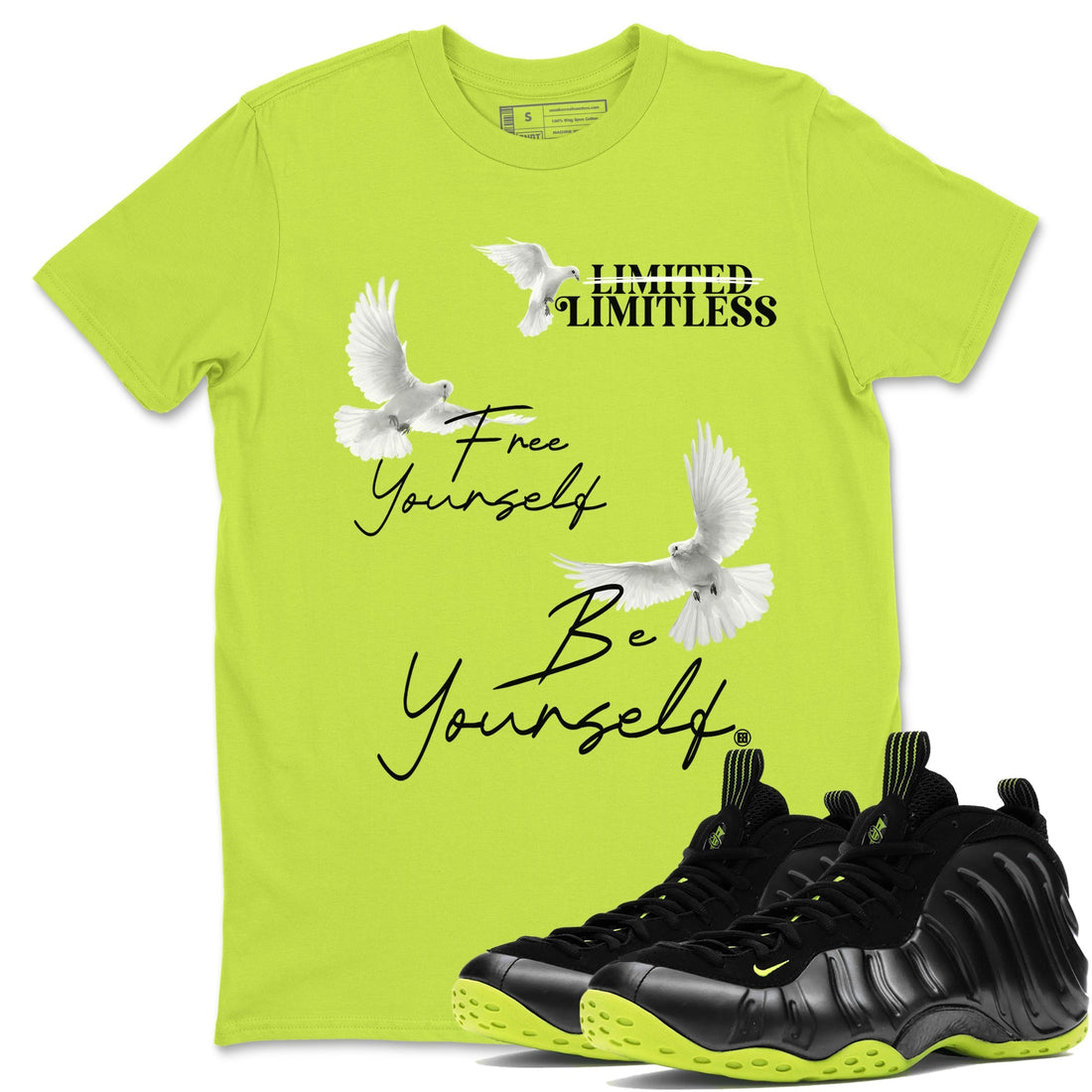 Free Yourself Be Yourself Sneaker Tees - Air Foamposite One Black Volt