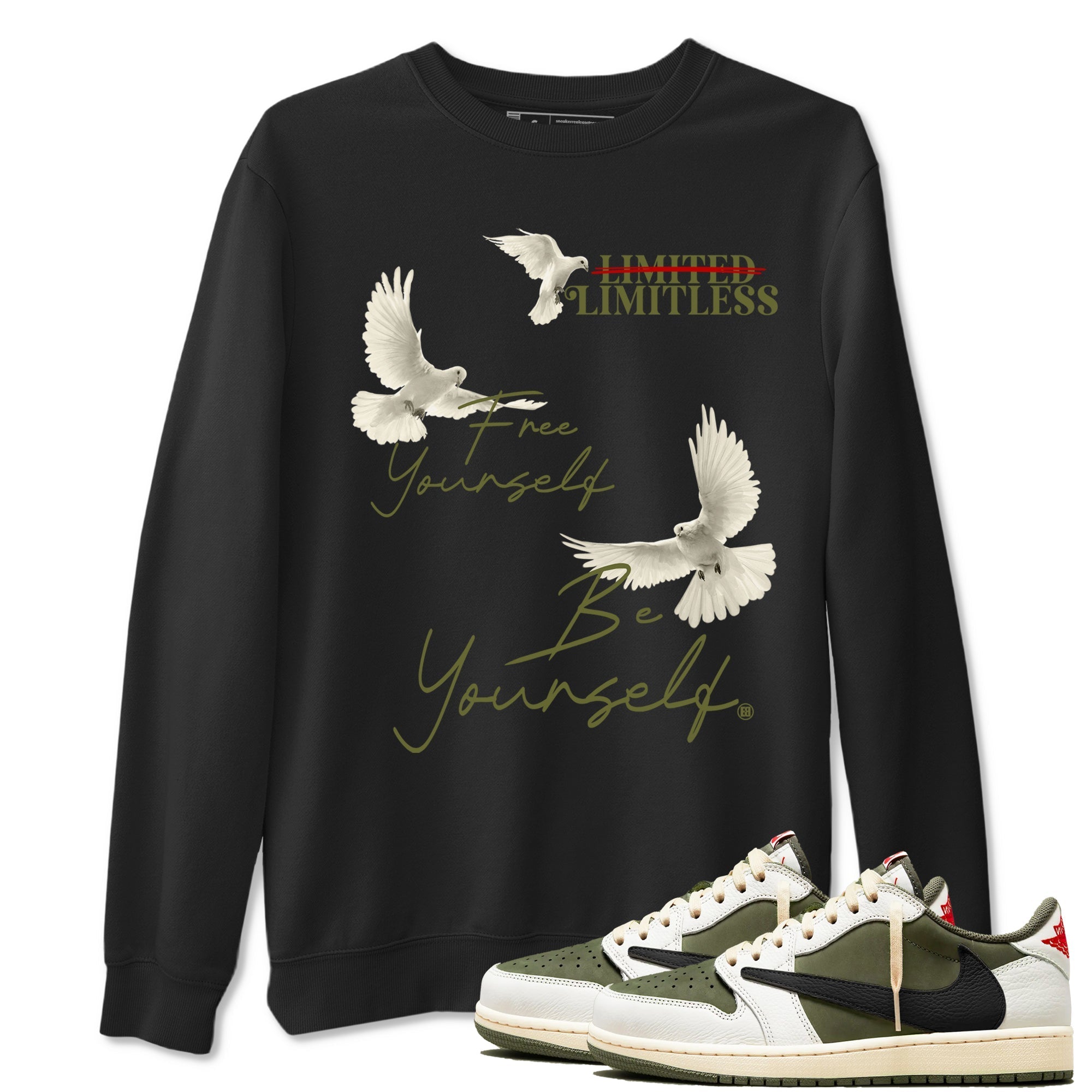 Free Yourself Be Yourself Sneaker Tees - Air Jordan 1 Travis Scott Medium Olive