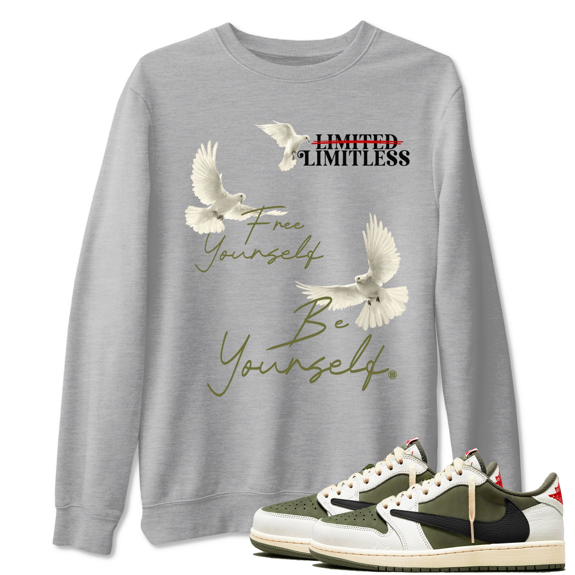 Free Yourself Be Yourself Sneaker Tees - Air Jordan 1 Travis Scott Medium Olive