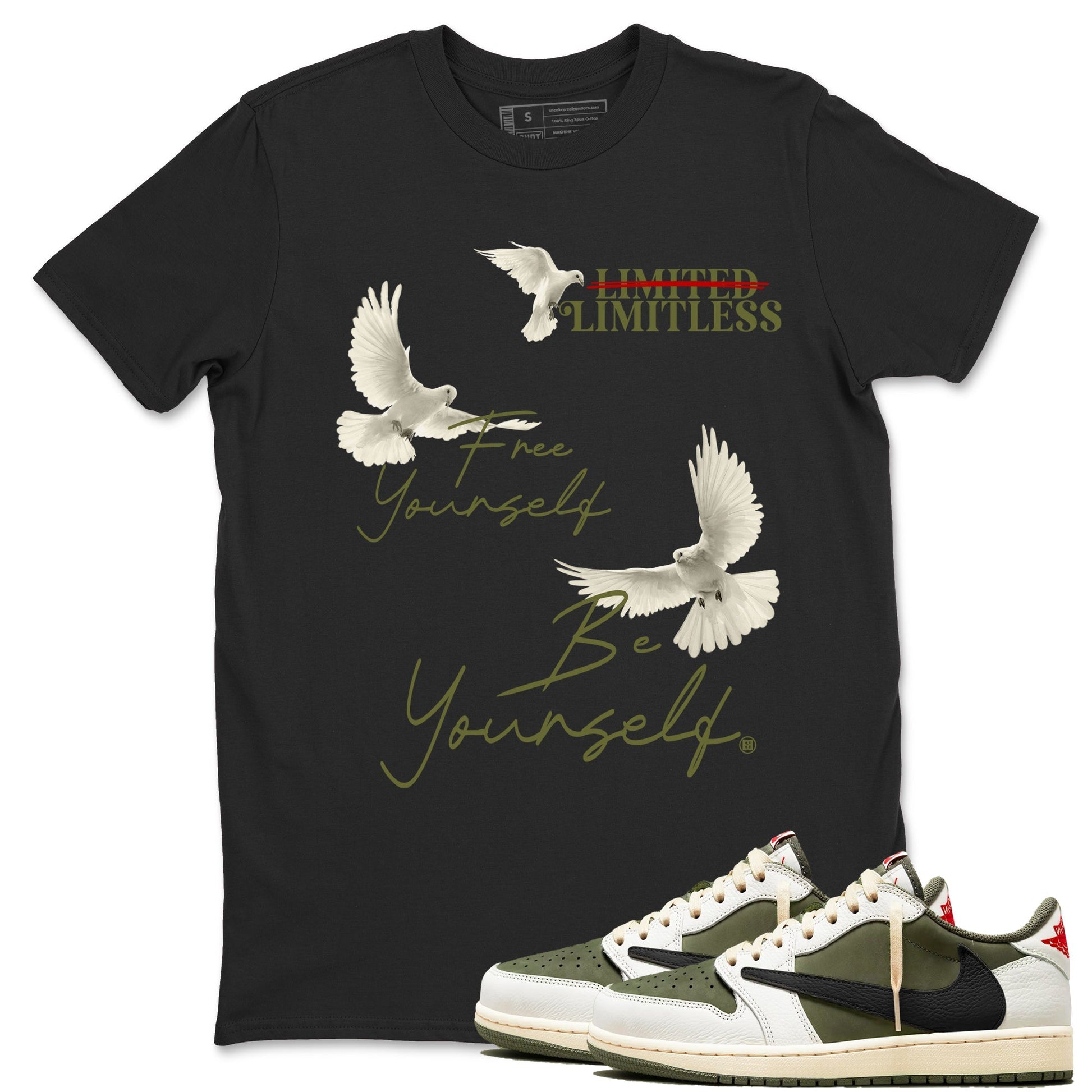 Free Yourself Be Yourself Sneaker Tees - Air Jordan 1 Travis Scott Medium Olive