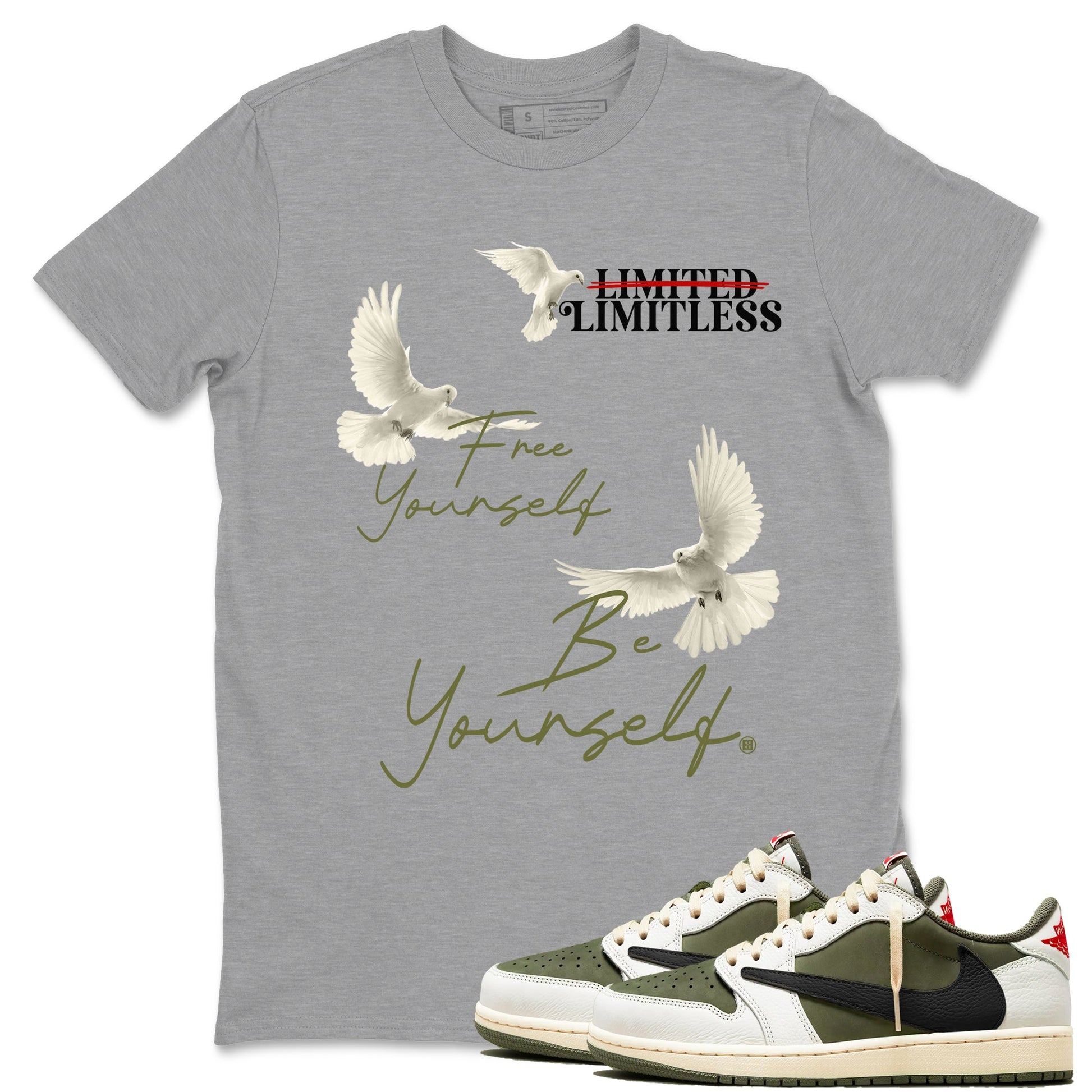 Free Yourself Be Yourself Sneaker Tees - Air Jordan 1 Travis Scott Medium Olive
