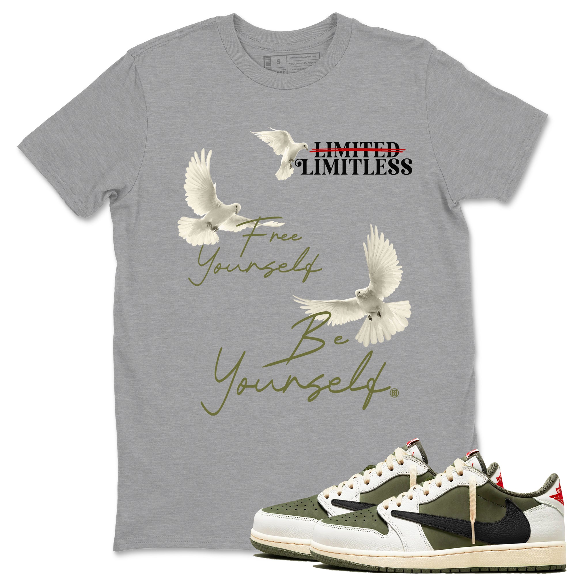 Free Yourself Be Yourself Sneaker Tees - Air Jordan 1 Travis Scott Medium Olive