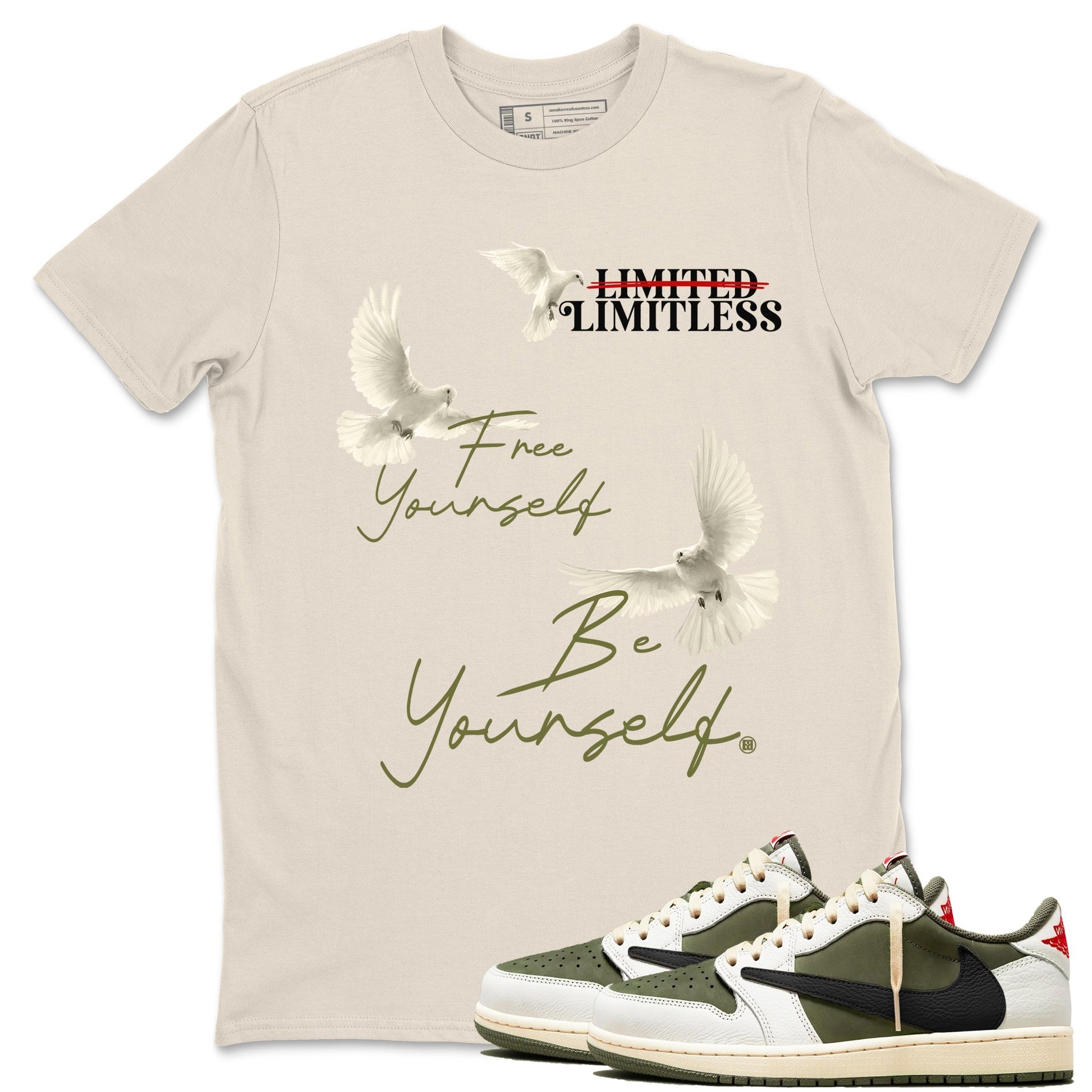 Free Yourself Be Yourself Sneaker Tees - Air Jordan 1 Travis Scott Medium Olive