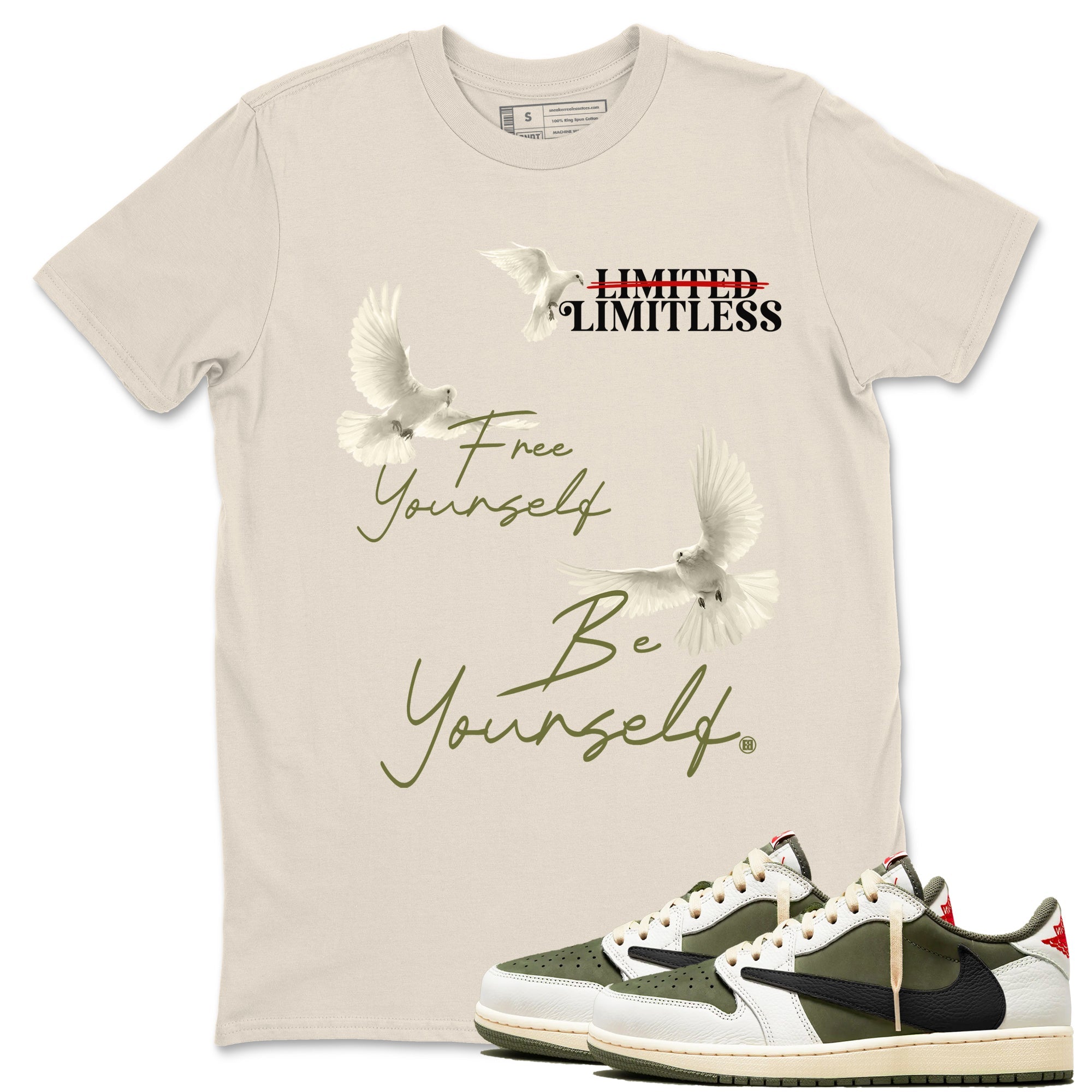 Free Yourself Be Yourself Sneaker Tees - Air Jordan 1 Travis Scott Medium Olive
