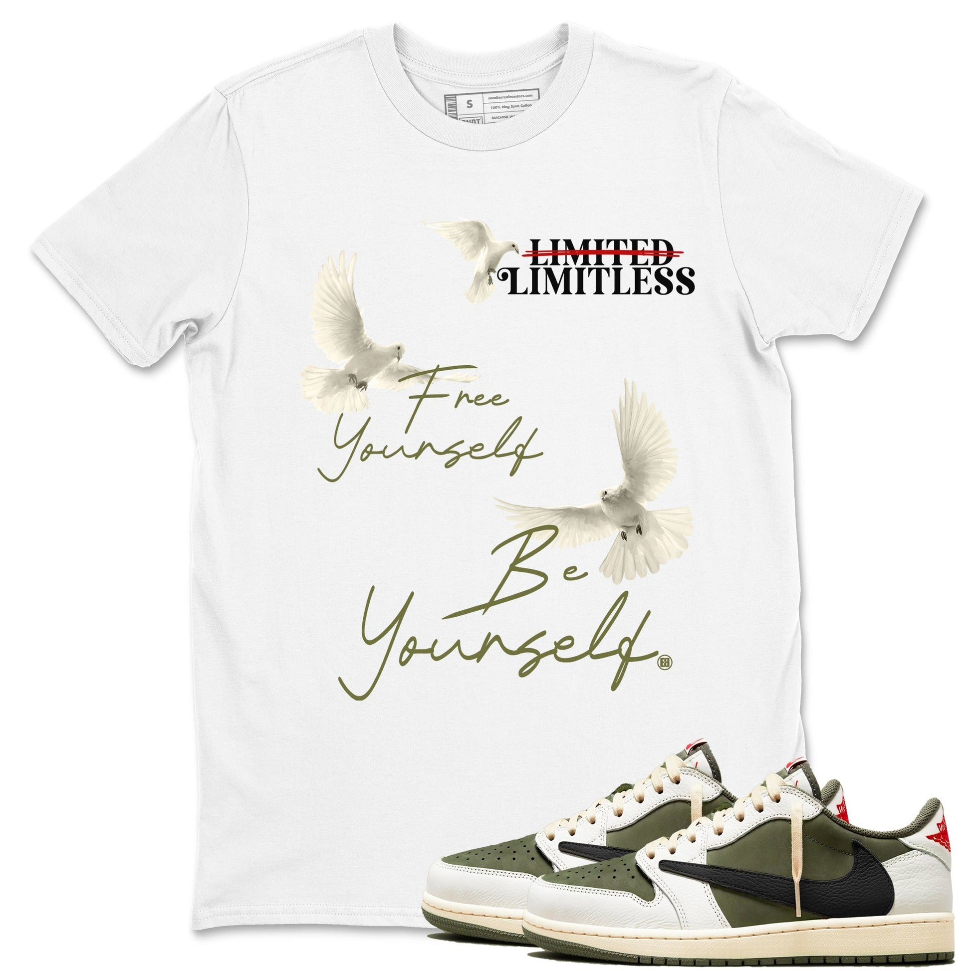Free Yourself Be Yourself Sneaker Tees - Air Jordan 1 Travis Scott Medium Olive