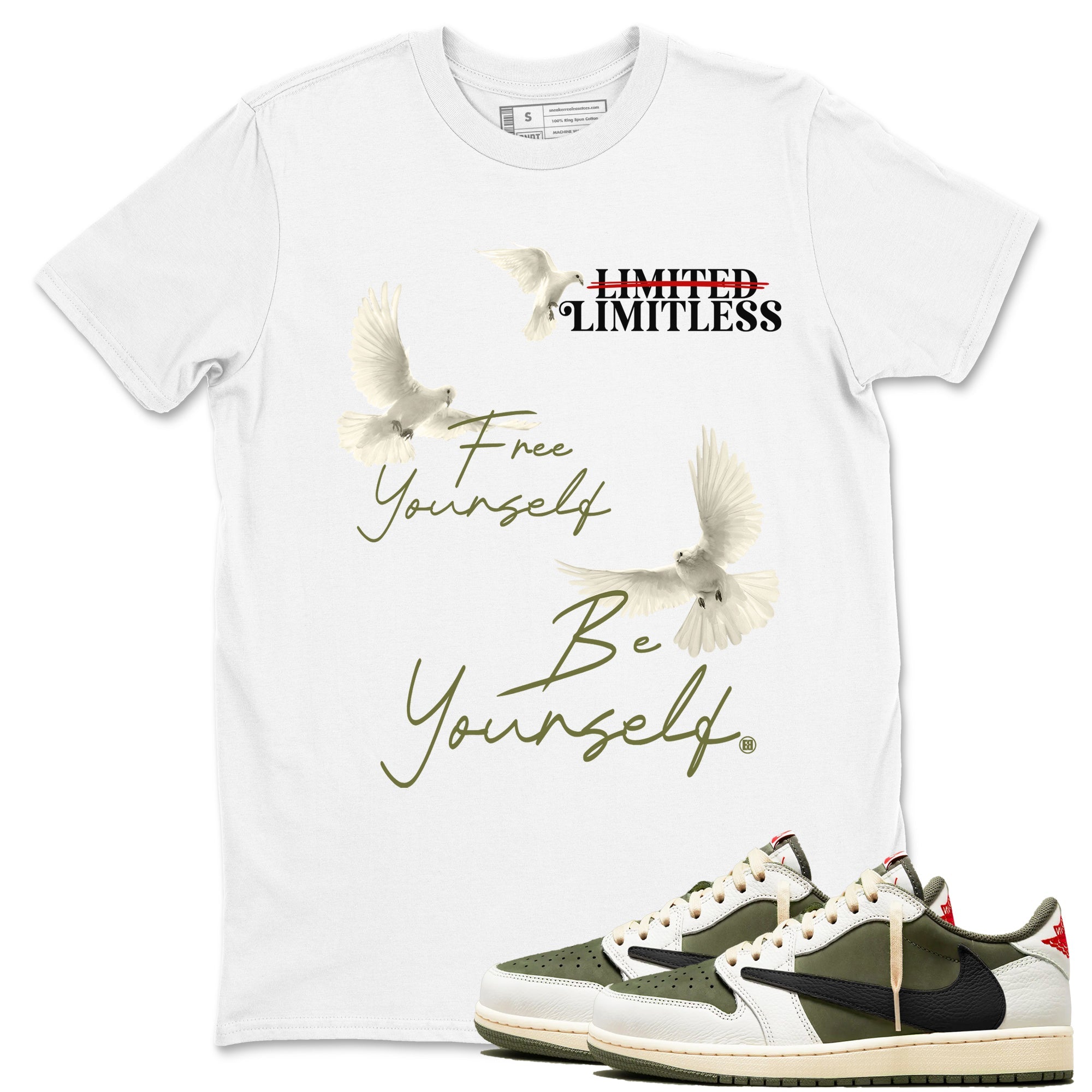 Free Yourself Be Yourself Sneaker Tees - Air Jordan 1 Travis Scott Medium Olive