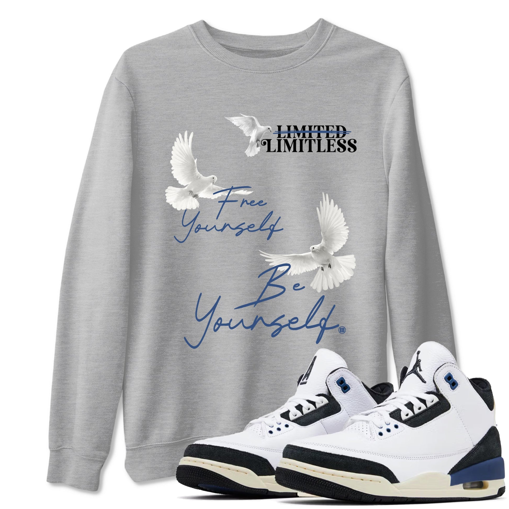 Free Yourself Be Yourself Sneaker Tees - Air Jordan 3 A Ma Maniere x Diffused Blue