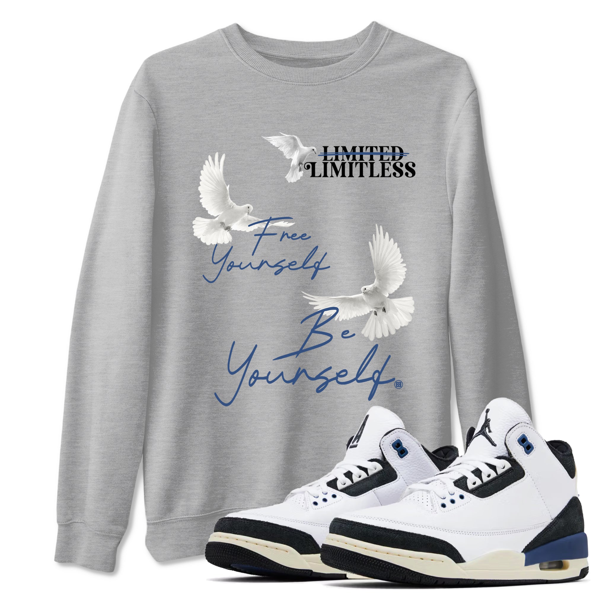 Free Yourself Be Yourself Sneaker Tees - Air Jordan 3 A Ma Maniere x Diffused Blue