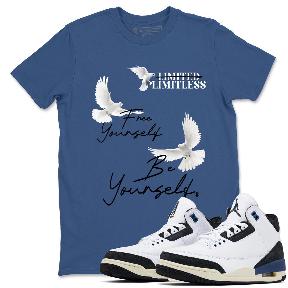 Free Yourself Be Yourself Sneaker Tees - Air Jordan 3 A Ma Maniere x Diffused Blue