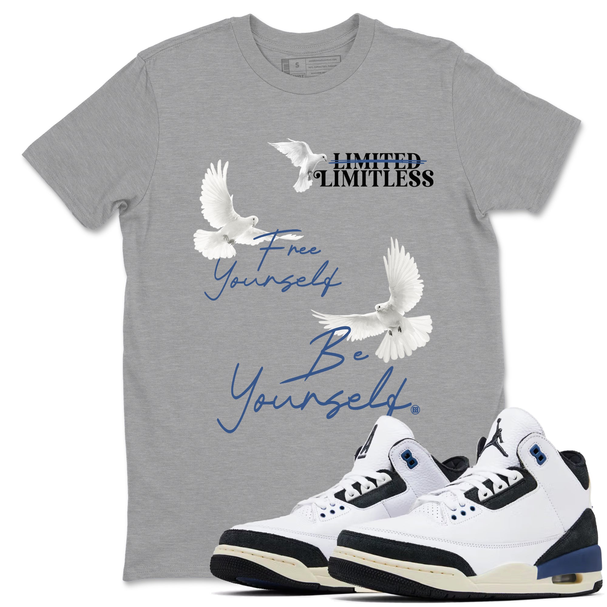 Free Yourself Be Yourself Sneaker Tees - Air Jordan 3 A Ma Maniere x Diffused Blue