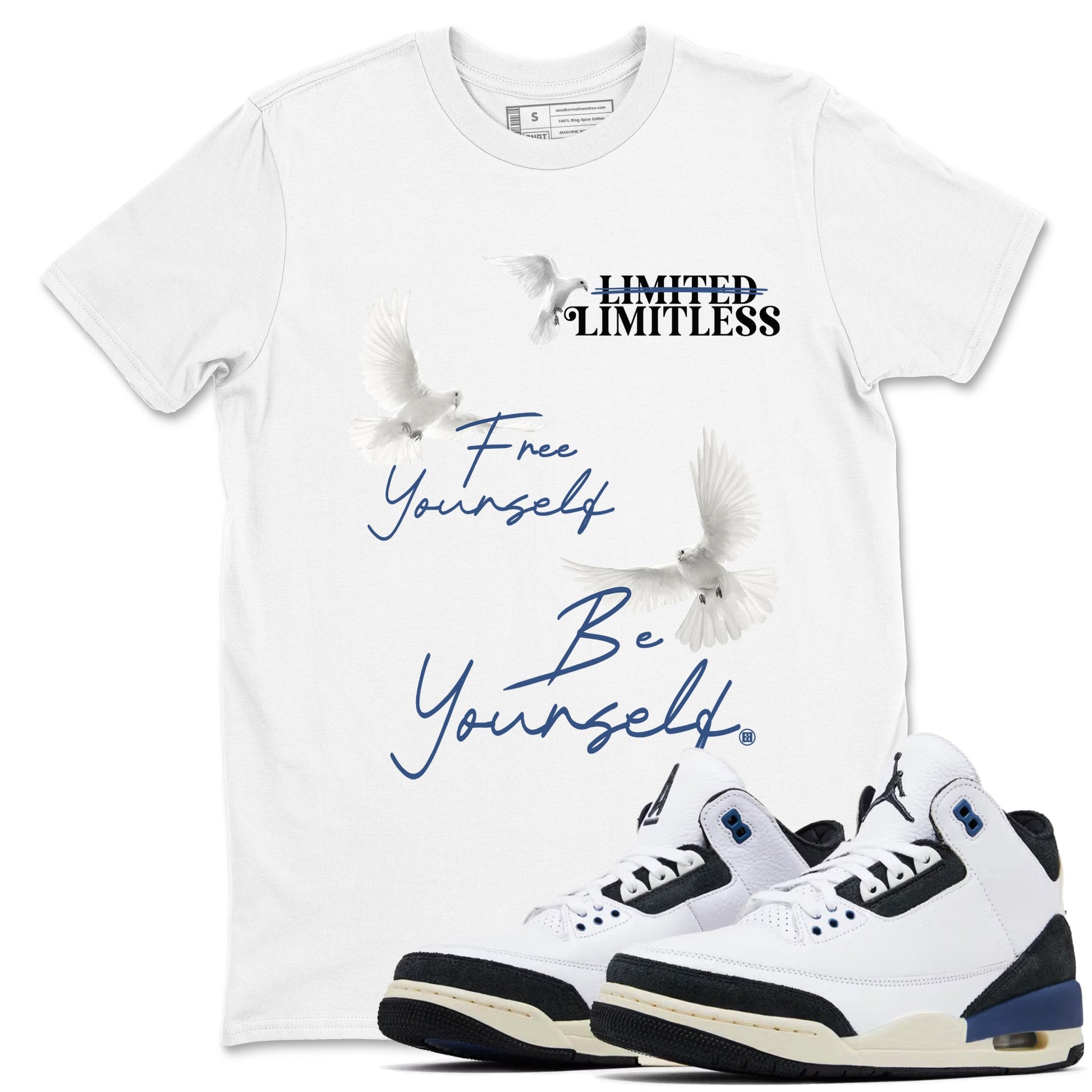 Free Yourself Be Yourself Sneaker Tees - Air Jordan 3 A Ma Maniere x Diffused Blue