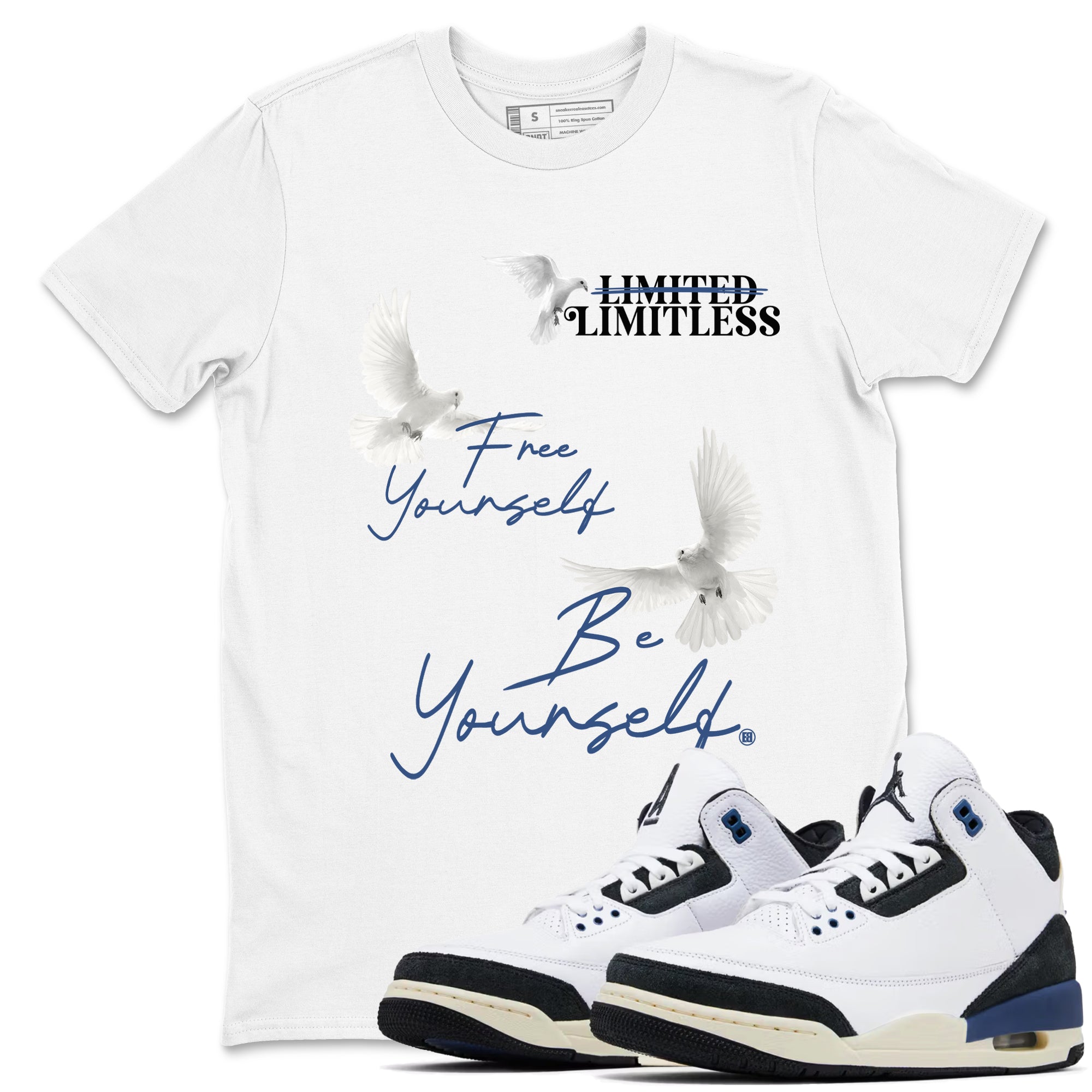 Free Yourself Be Yourself Sneaker Tees - Air Jordan 3 A Ma Maniere x Diffused Blue