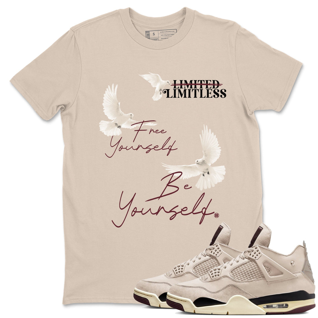 Free Yourself Be Yourself Sneaker Tees - Air Jordan 4 A Ma Maniere x Fossil Stone