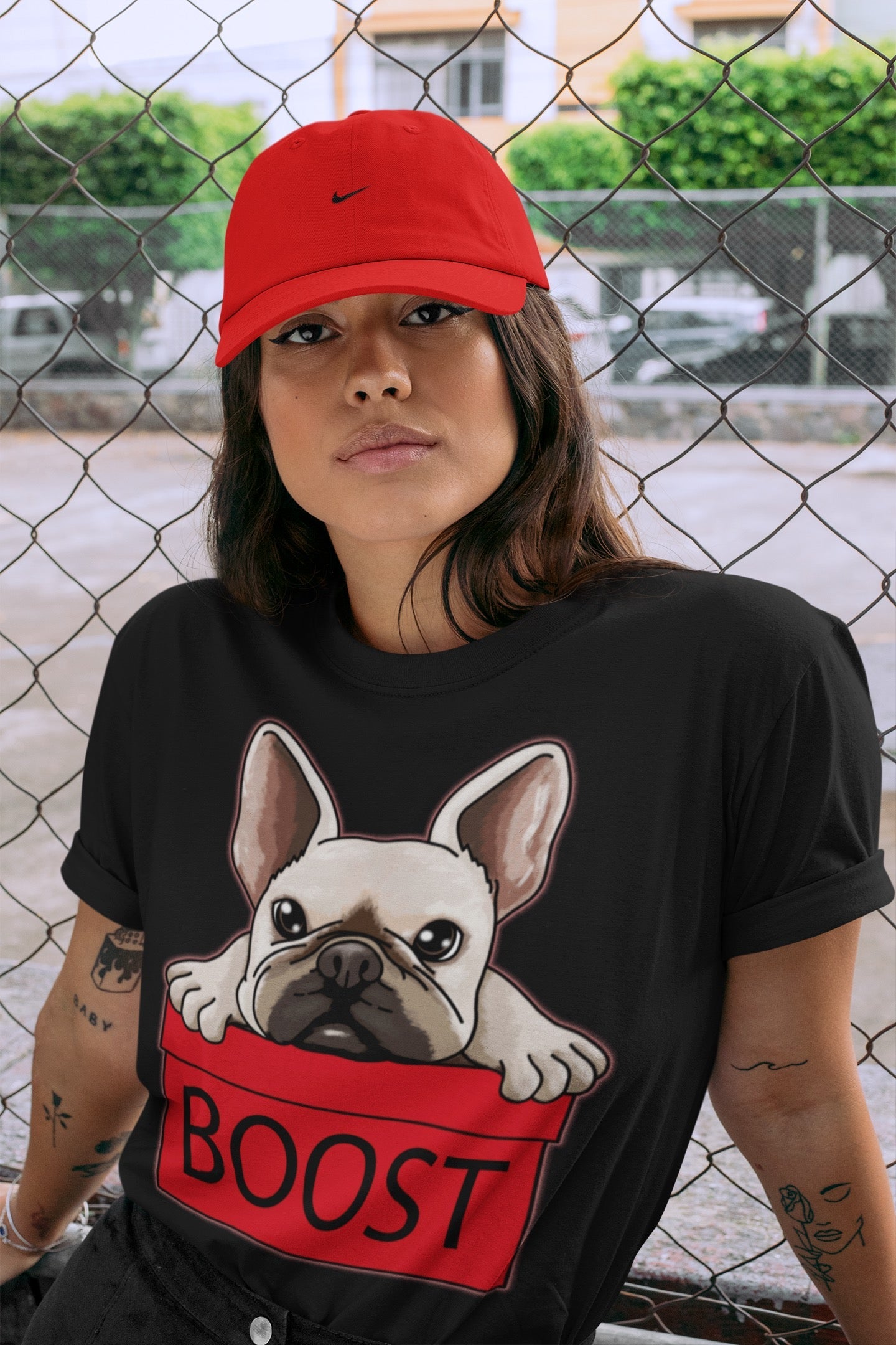 French Bulldog Unisex Tops - Yeezy 700 Hi-Res Red