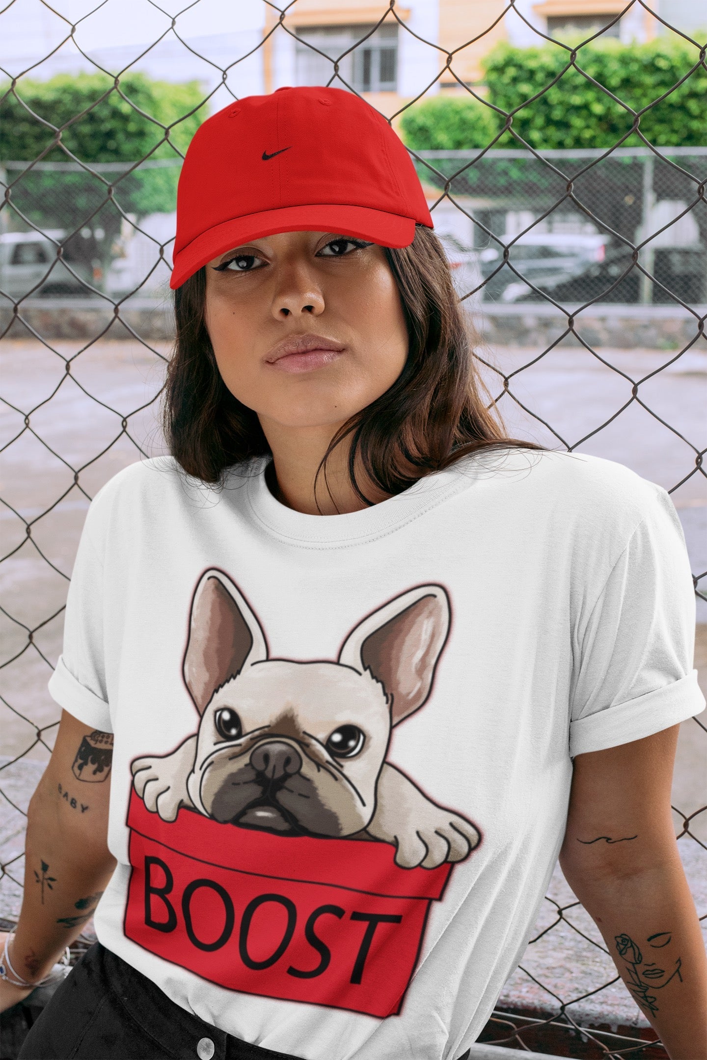 French Bulldog Unisex Tops - Yeezy 700 Hi-Res Red