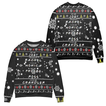 Friends Eat Like Joey Dress Like Rachel Snowflake Pattern Ugly Christmas Sweater ? Black ? Usalast