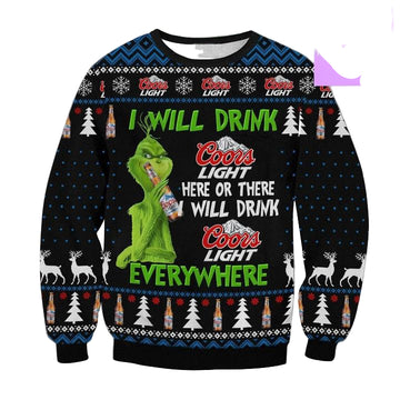 Funny Grinch Coors Light Beer Banquet Beer Lover 3d Ugly Christmas Sweater ? Usalast