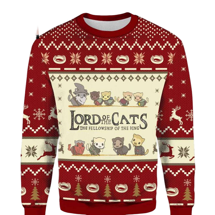 Funny Lord Of The Cats The Fellowship Of The Ring All Over Print 3D Ugly Christmas Sweater ? Usalast