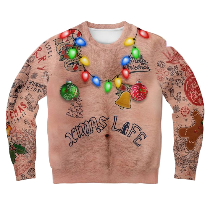 Funny Santa Party Tacky Lights Adult Gag Skull Santa 3d Ugly Christmas Sweater ? Usalast