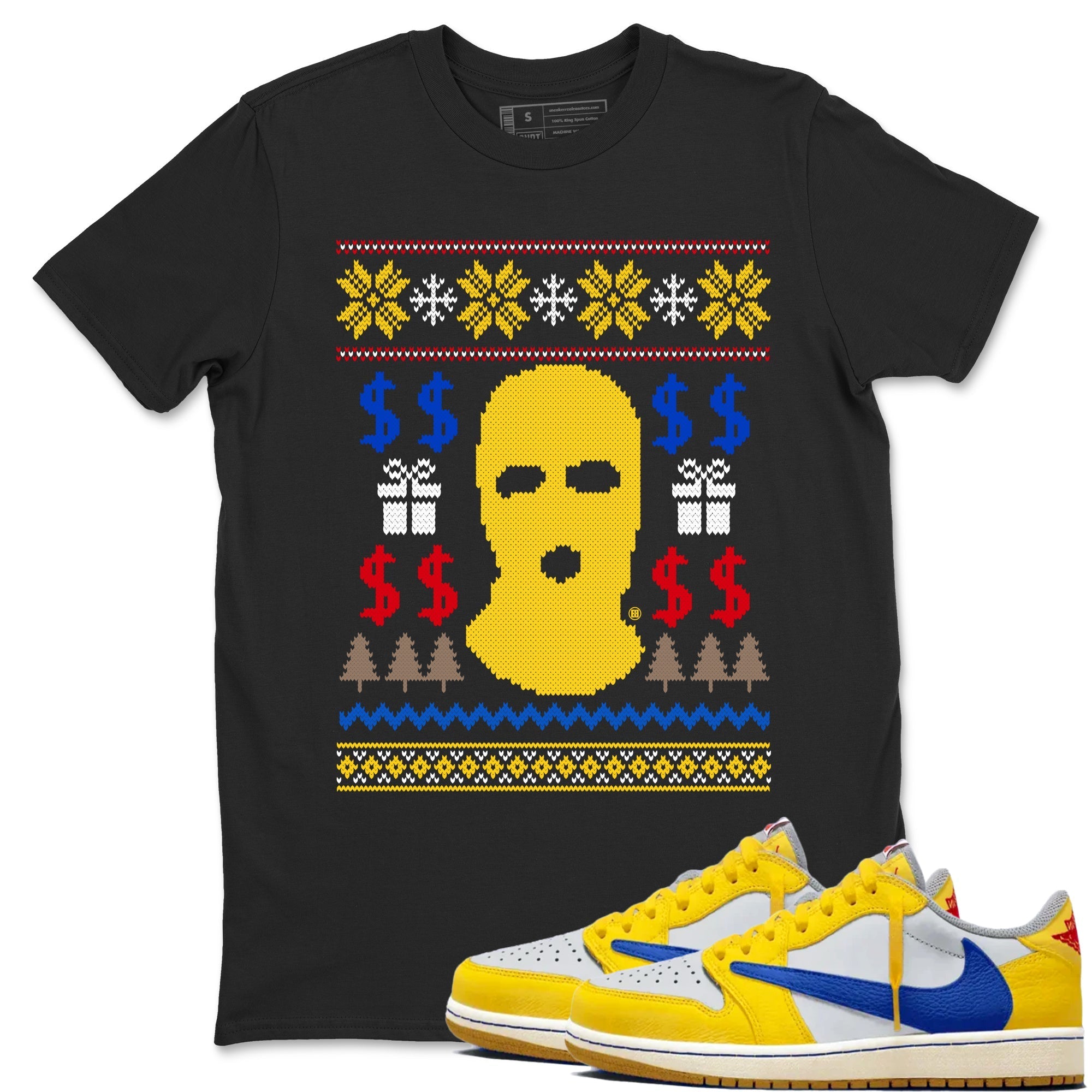 Gangster Ugly Sweater Sneaker Tees - Air Jordan 1 Travis Scott Canary