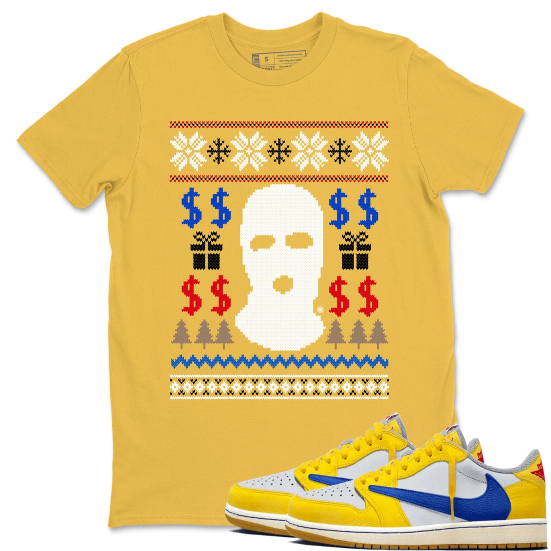 Gangster Ugly Sweater Sneaker Tees - Air Jordan 1 Travis Scott Canary
