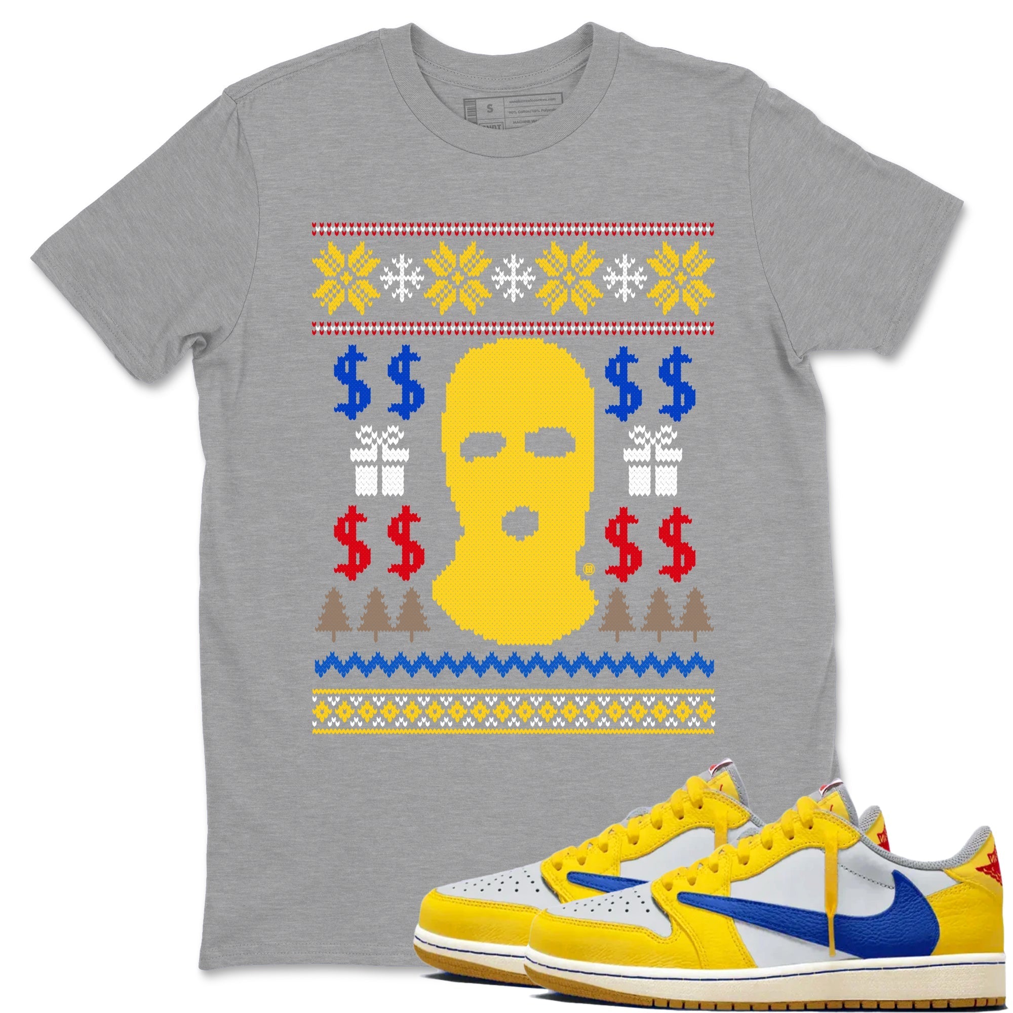 Gangster Ugly Sweater Sneaker Tees - Air Jordan 1 Travis Scott Canary