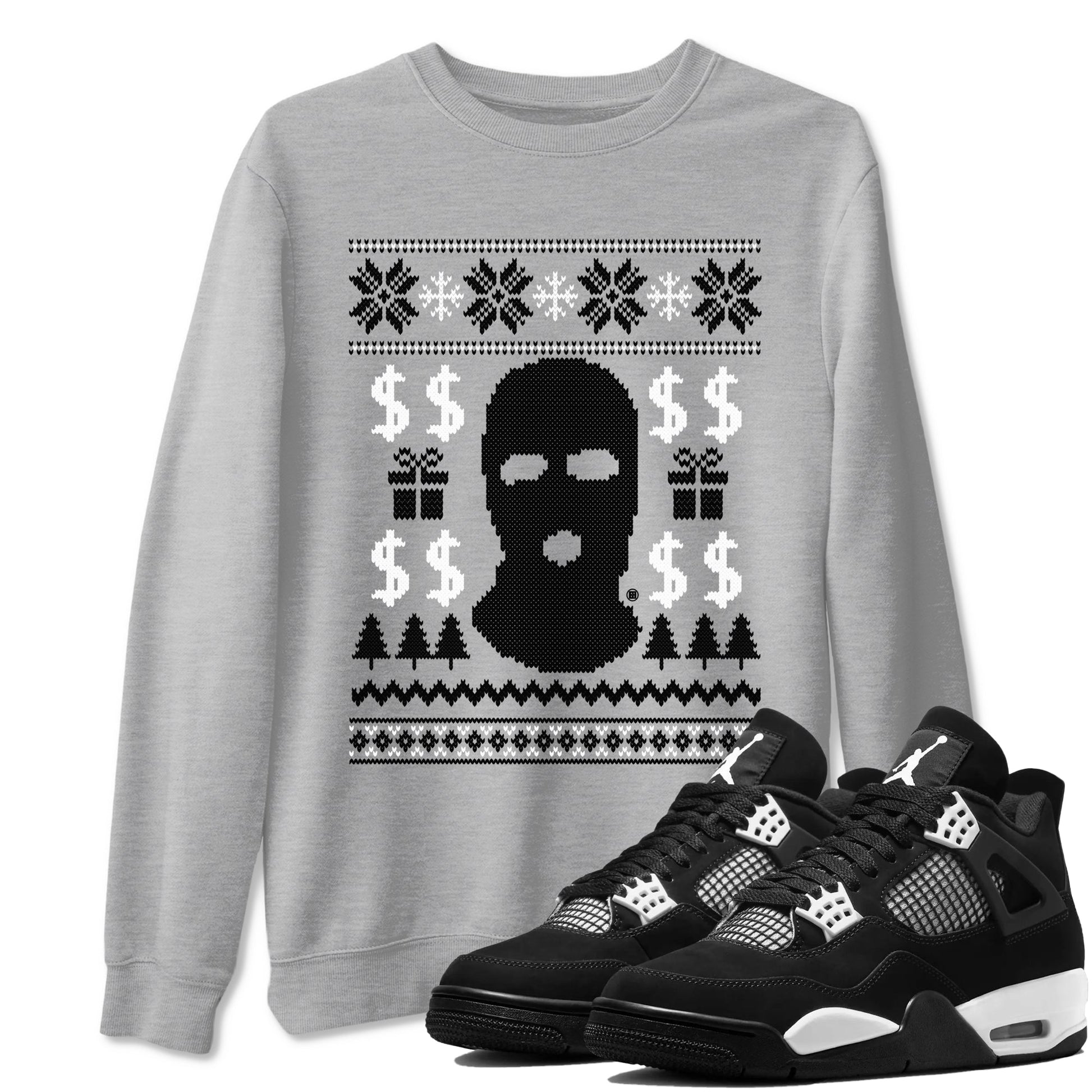 Gangster Ugly Sweater Sneaker Tees - Air Jordan 4 White Thunder