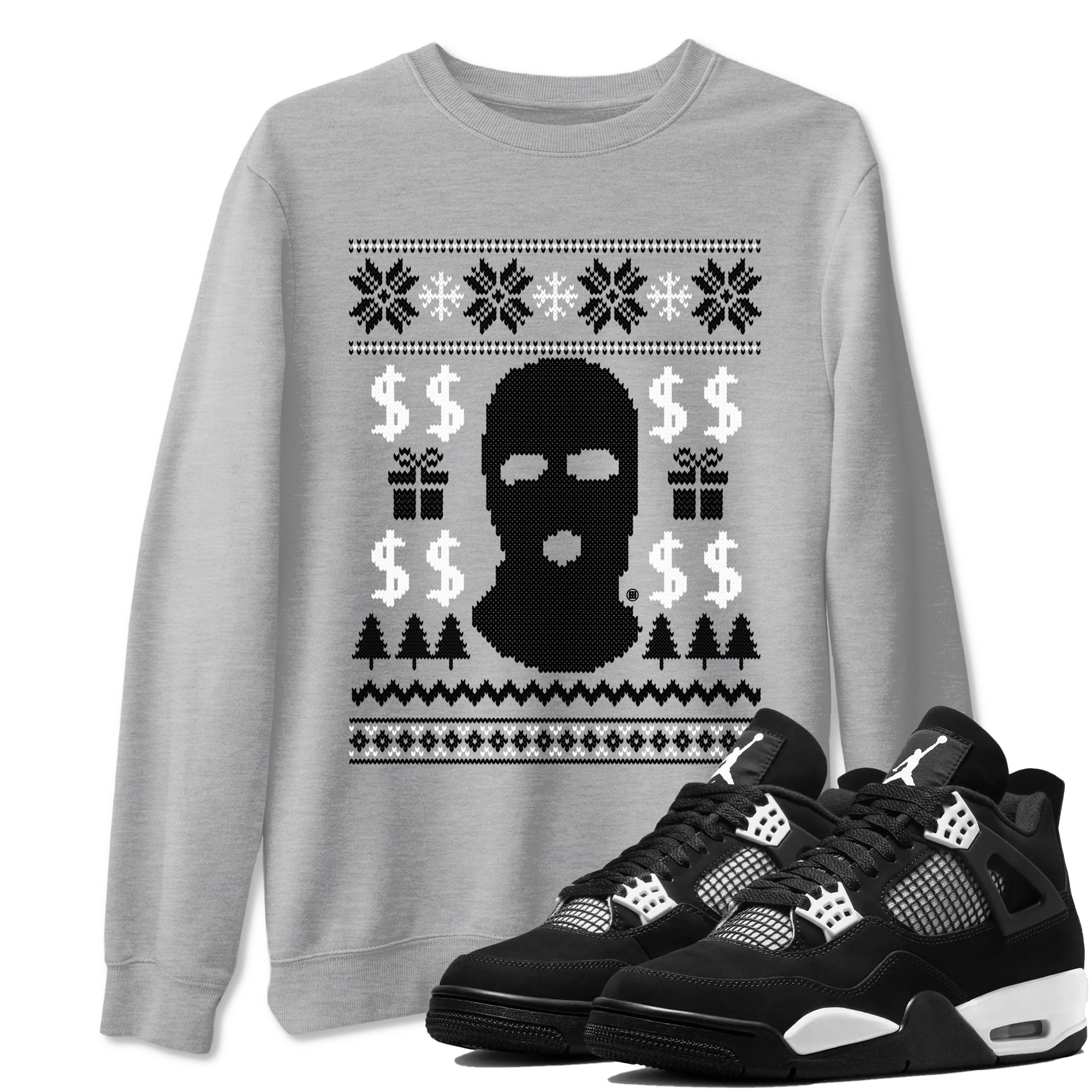 Gangster Ugly Sweater Sneaker Tees - Air Jordan 4 White Thunder
