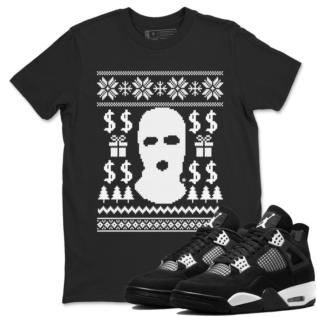 Gangster Ugly Sweater Sneaker Tees - Air Jordan 4 White Thunder