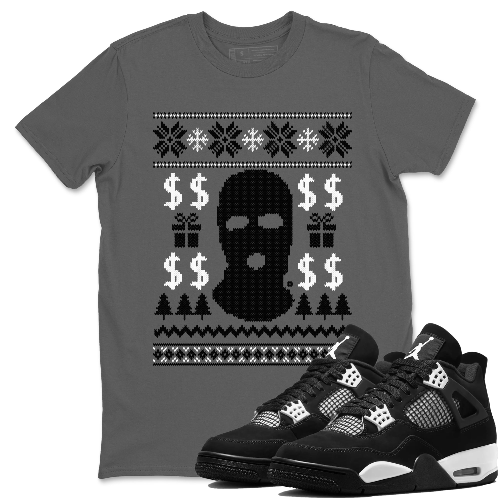 Gangster Ugly Sweater Sneaker Tees - Air Jordan 4 White Thunder