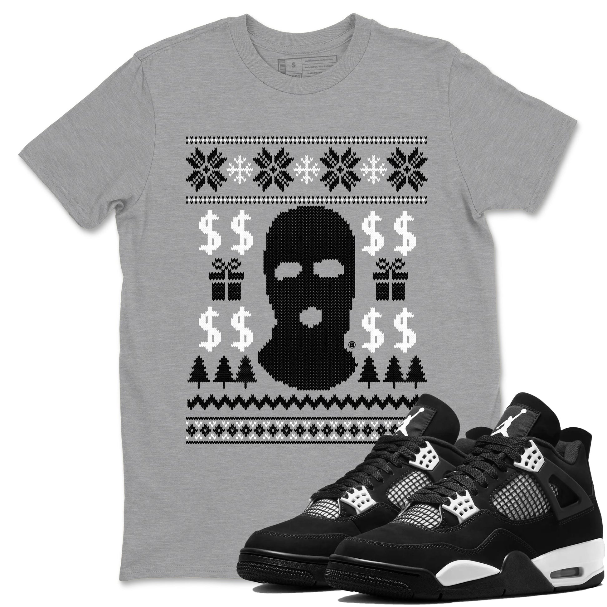 Gangster Ugly Sweater Sneaker Tees - Air Jordan 4 White Thunder