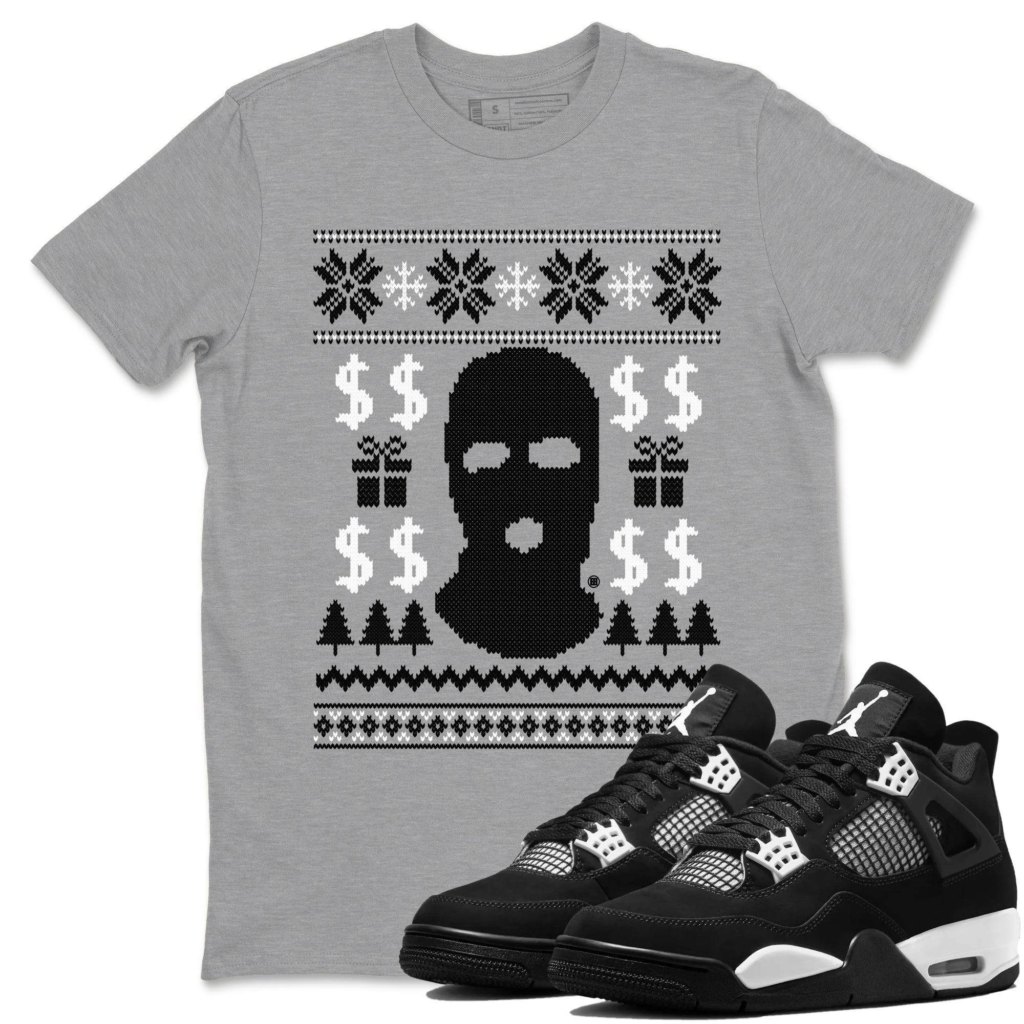 Gangster Ugly Sweater Sneaker Tees - Air Jordan 4 White Thunder