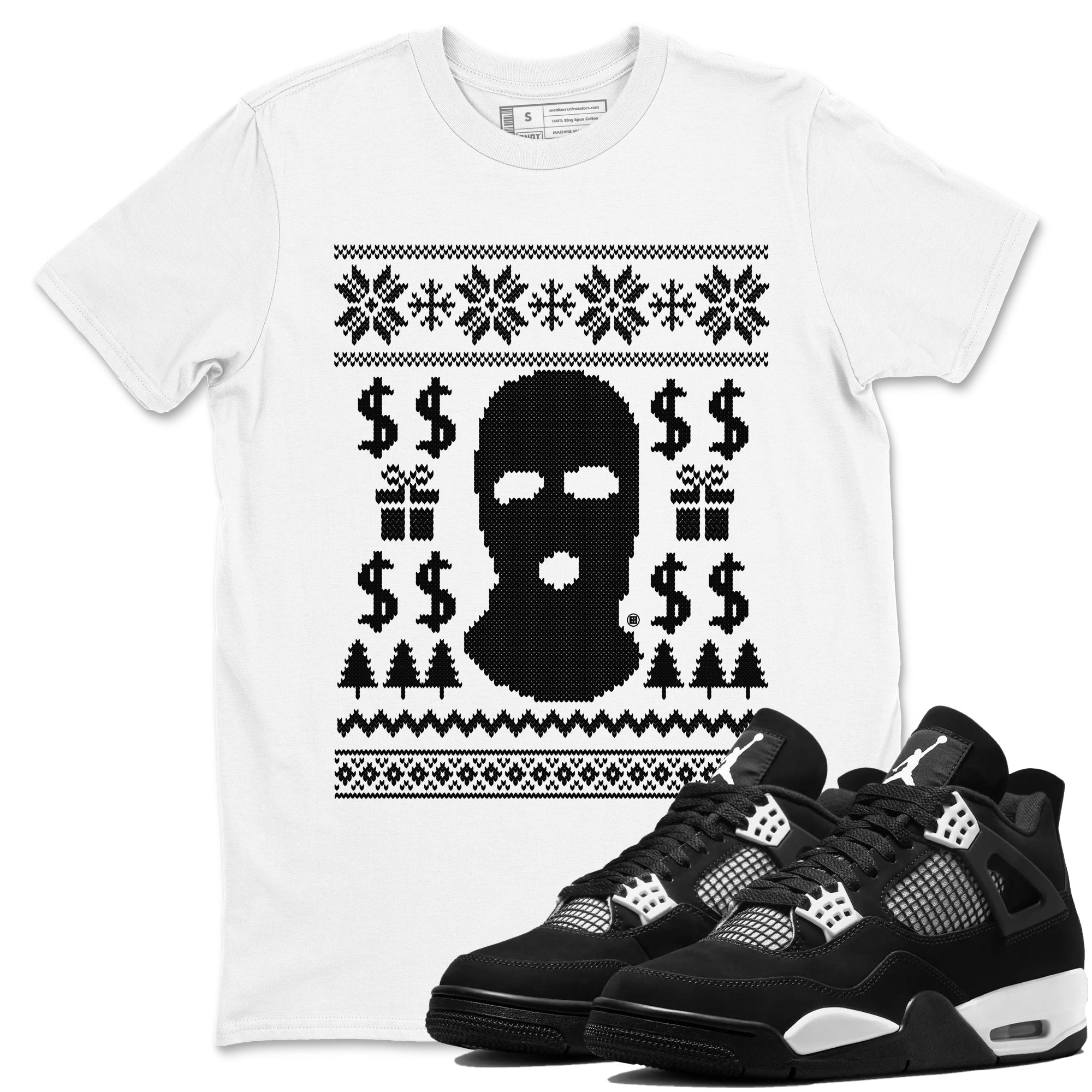 Gangster Ugly Sweater Sneaker Tees - Air Jordan 4 White Thunder