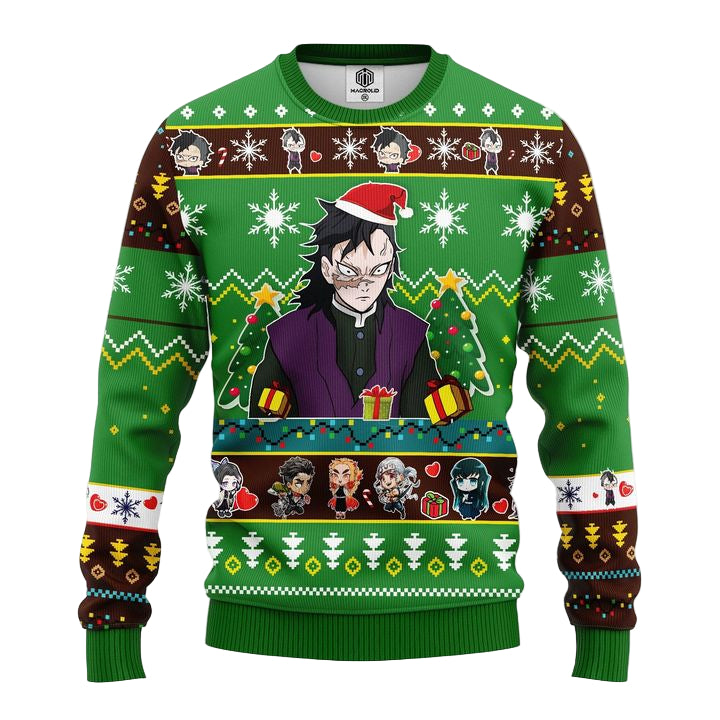 Genya Shinazugawa Demon Slayer Anime Ugly Christmas Sweater Green 1 Amazing Gift Idea Thanksgiving Gift ? Usalast