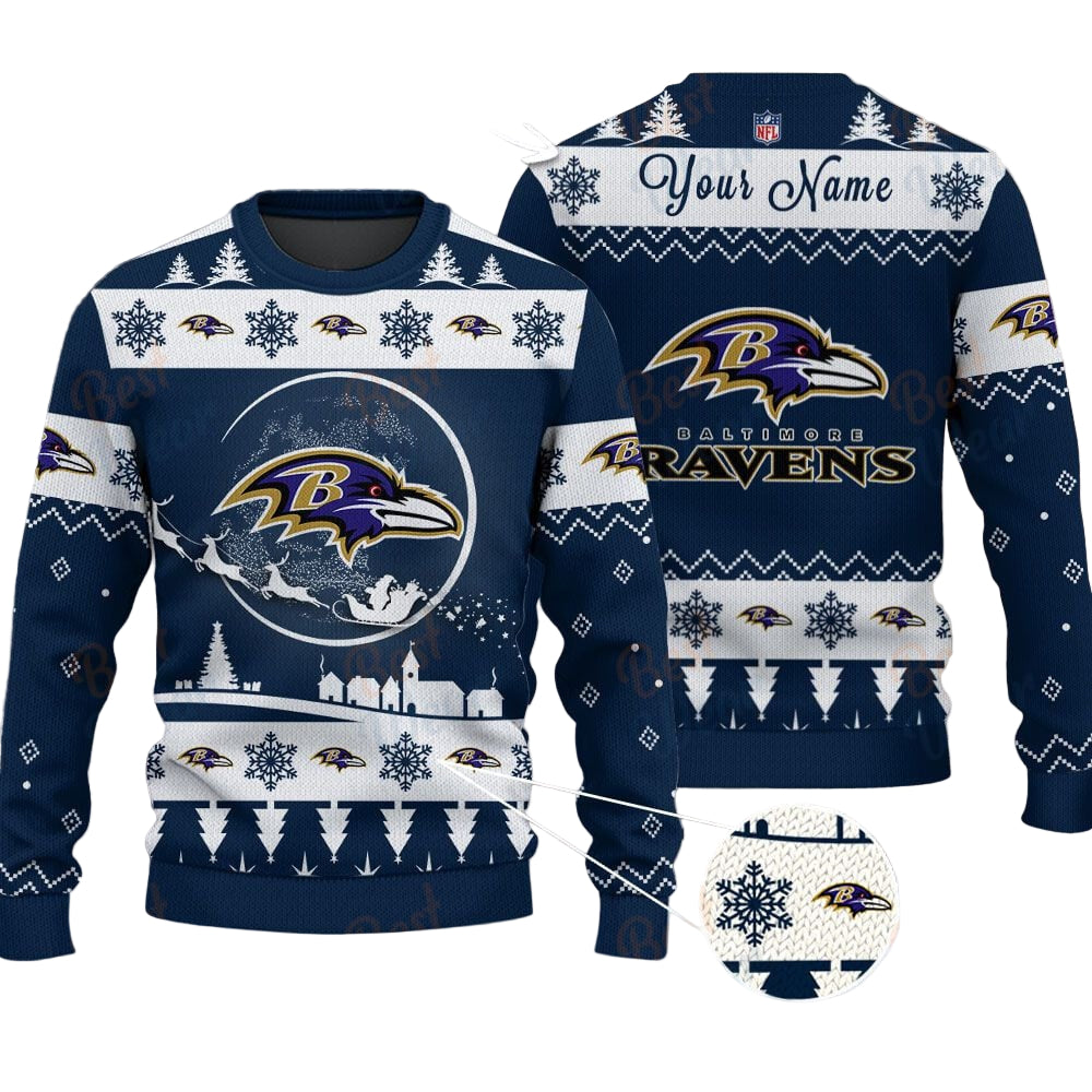 Baltimore Ravens NFL Ugly Christmas Sweater - Name Customized