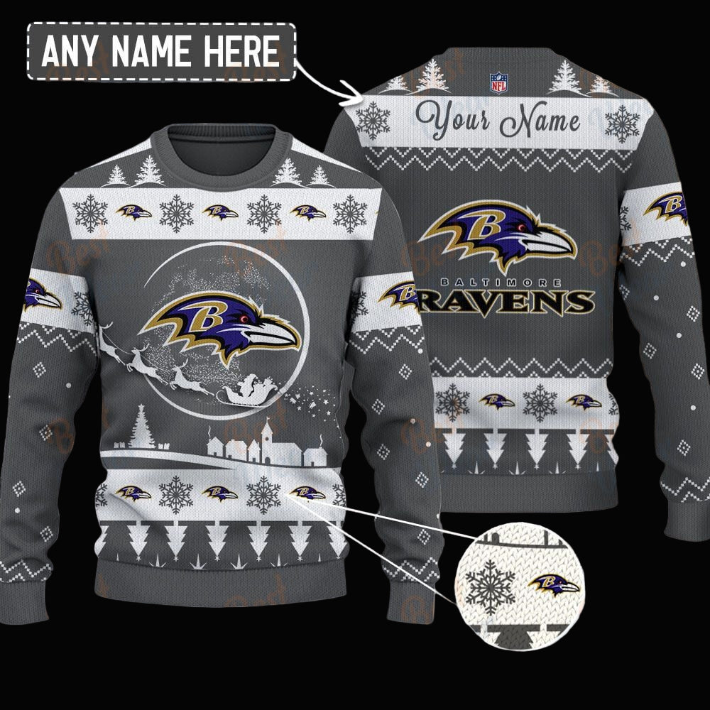 Baltimore Ravens NFL Ugly Christmas Sweater - Name Customized