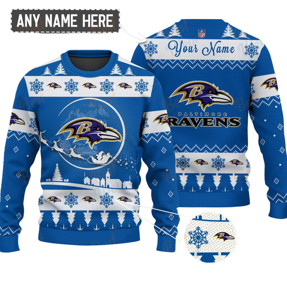 Baltimore Ravens NFL Ugly Christmas Sweater - Name Customized