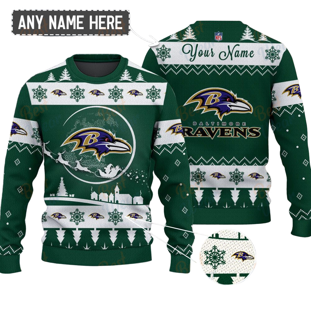 Baltimore Ravens NFL Ugly Christmas Sweater - Name Customized