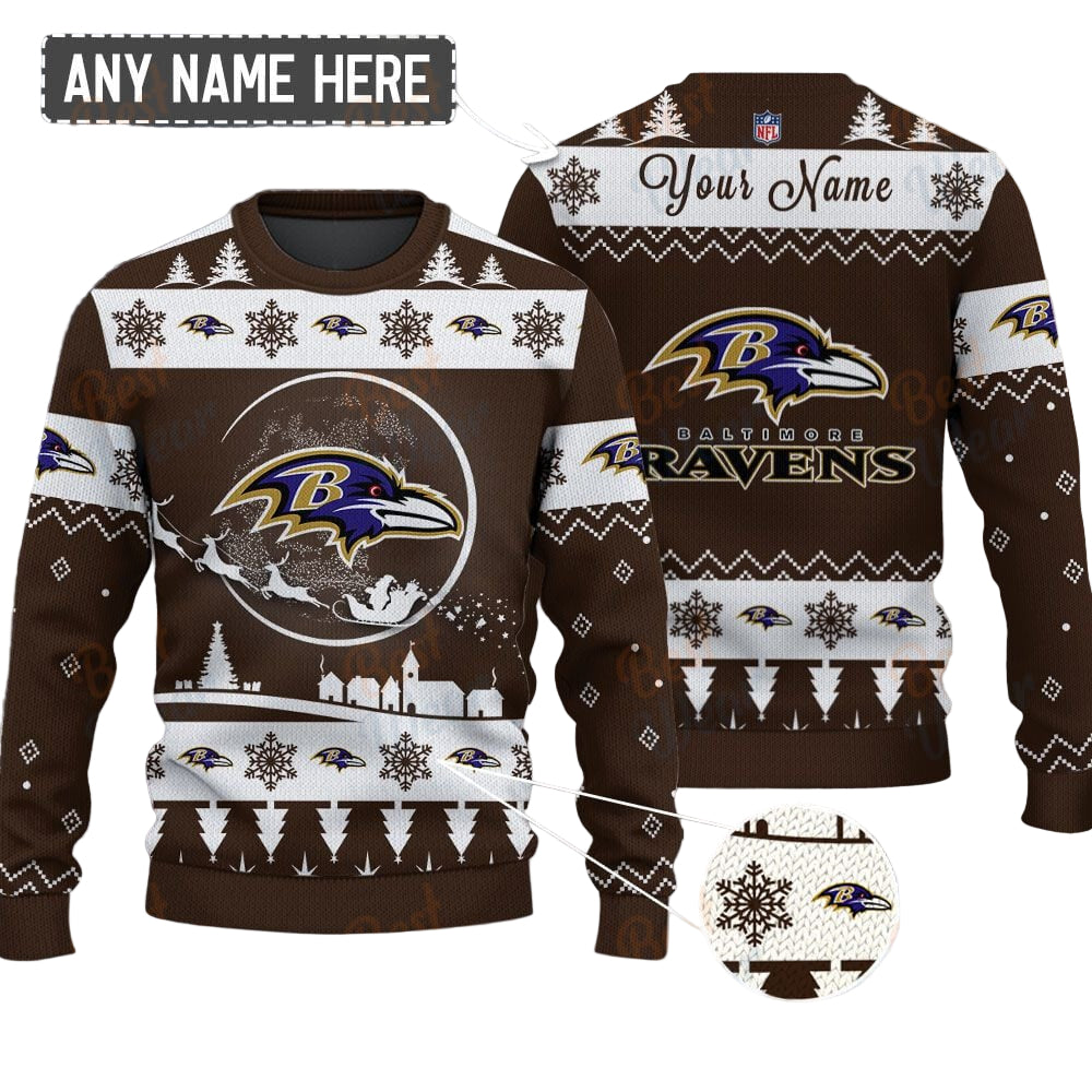 Baltimore Ravens NFL Ugly Christmas Sweater - Name Customized