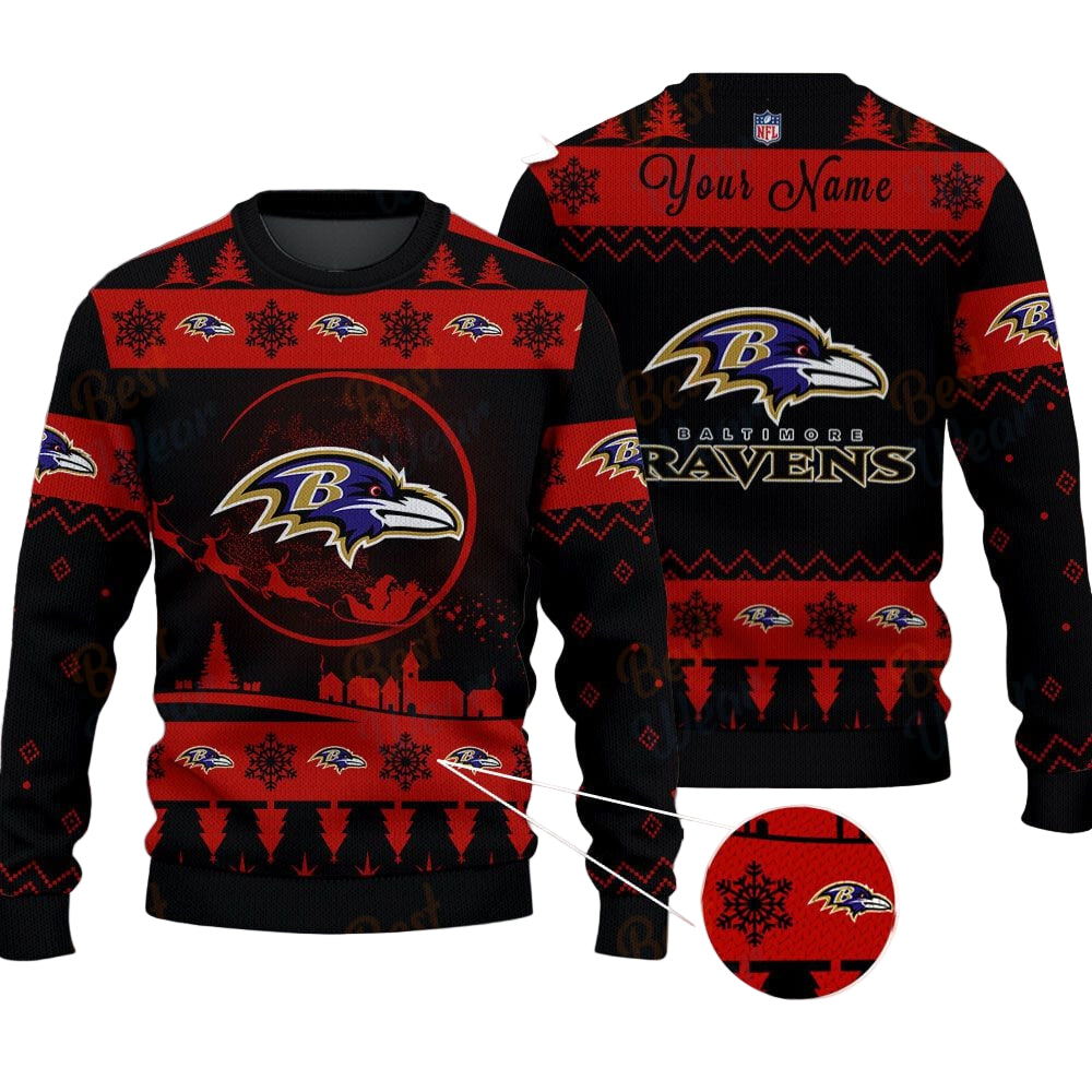 Baltimore Ravens NFL Ugly Christmas Sweater - Name Customized
