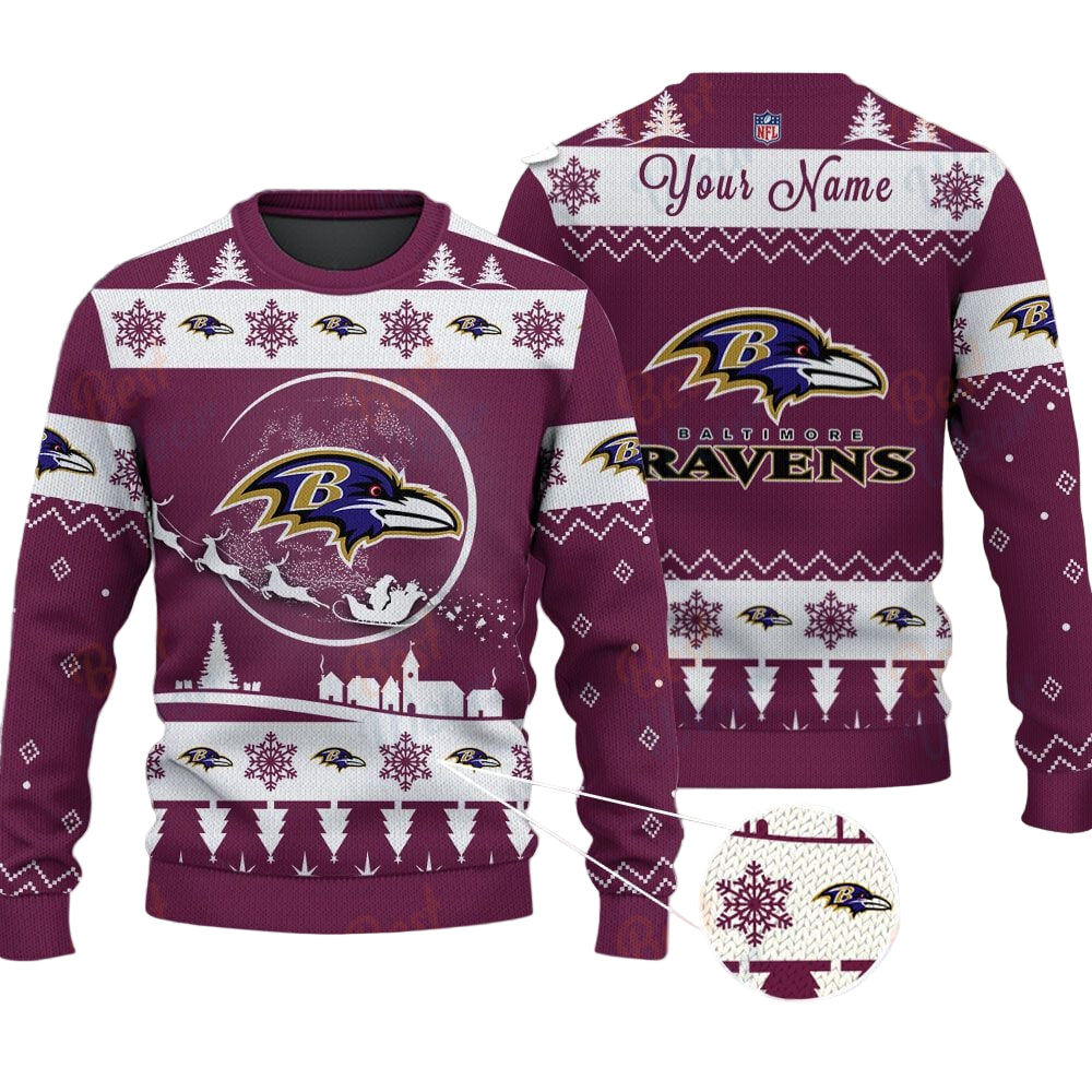 Baltimore Ravens NFL Ugly Christmas Sweater - Name Customized