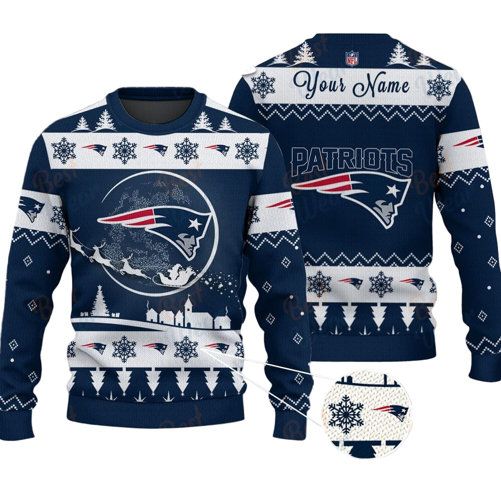 New England Patriots NFL Ugly Christmas Sweater - Name Customized