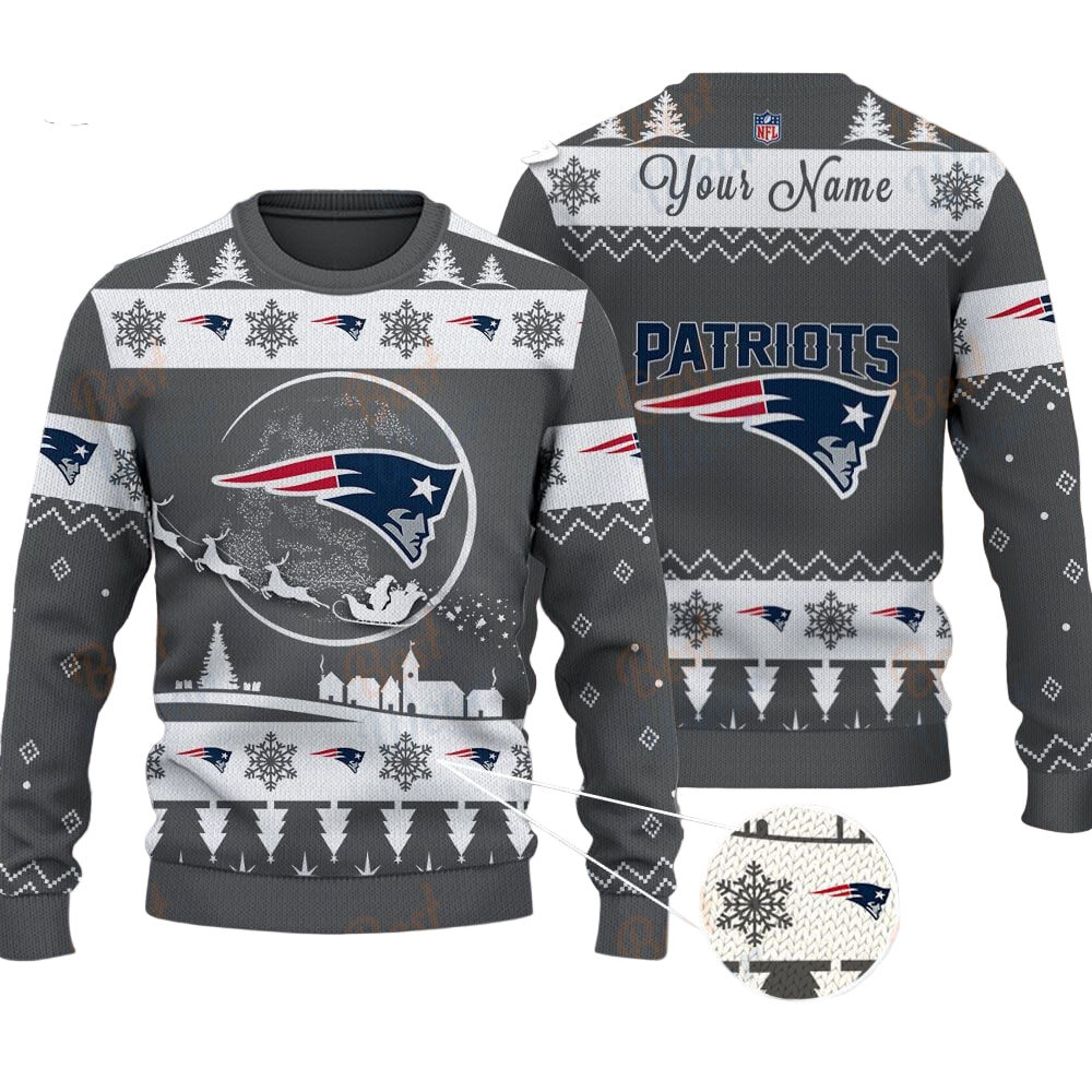 New England Patriots NFL Ugly Christmas Sweater - Name Customized