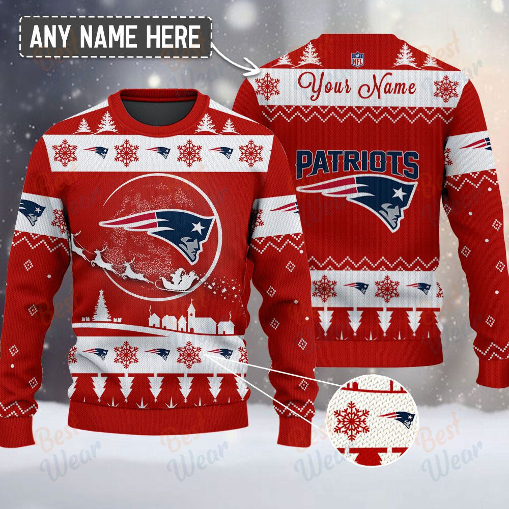 New England Patriots NFL Ugly Christmas Sweater - Name Customized
