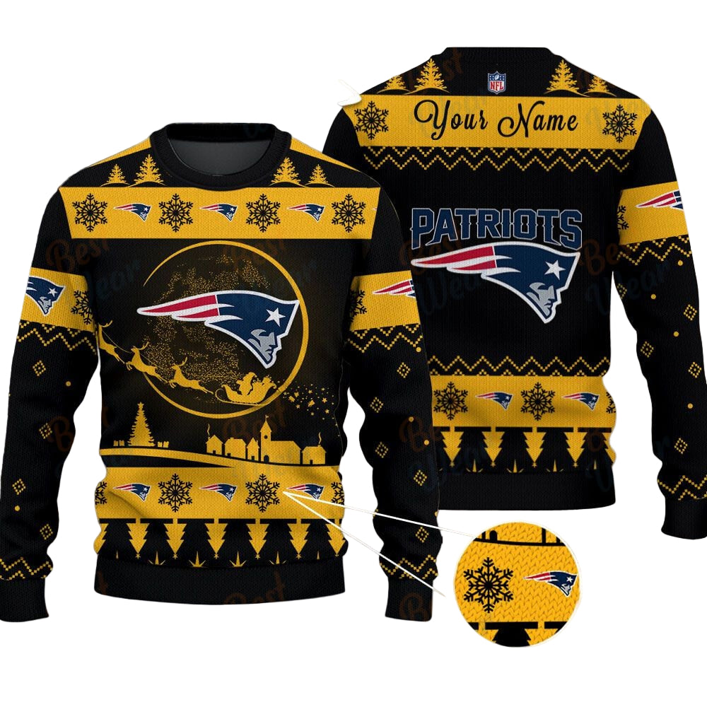 New England Patriots NFL Ugly Christmas Sweater - Name Customized