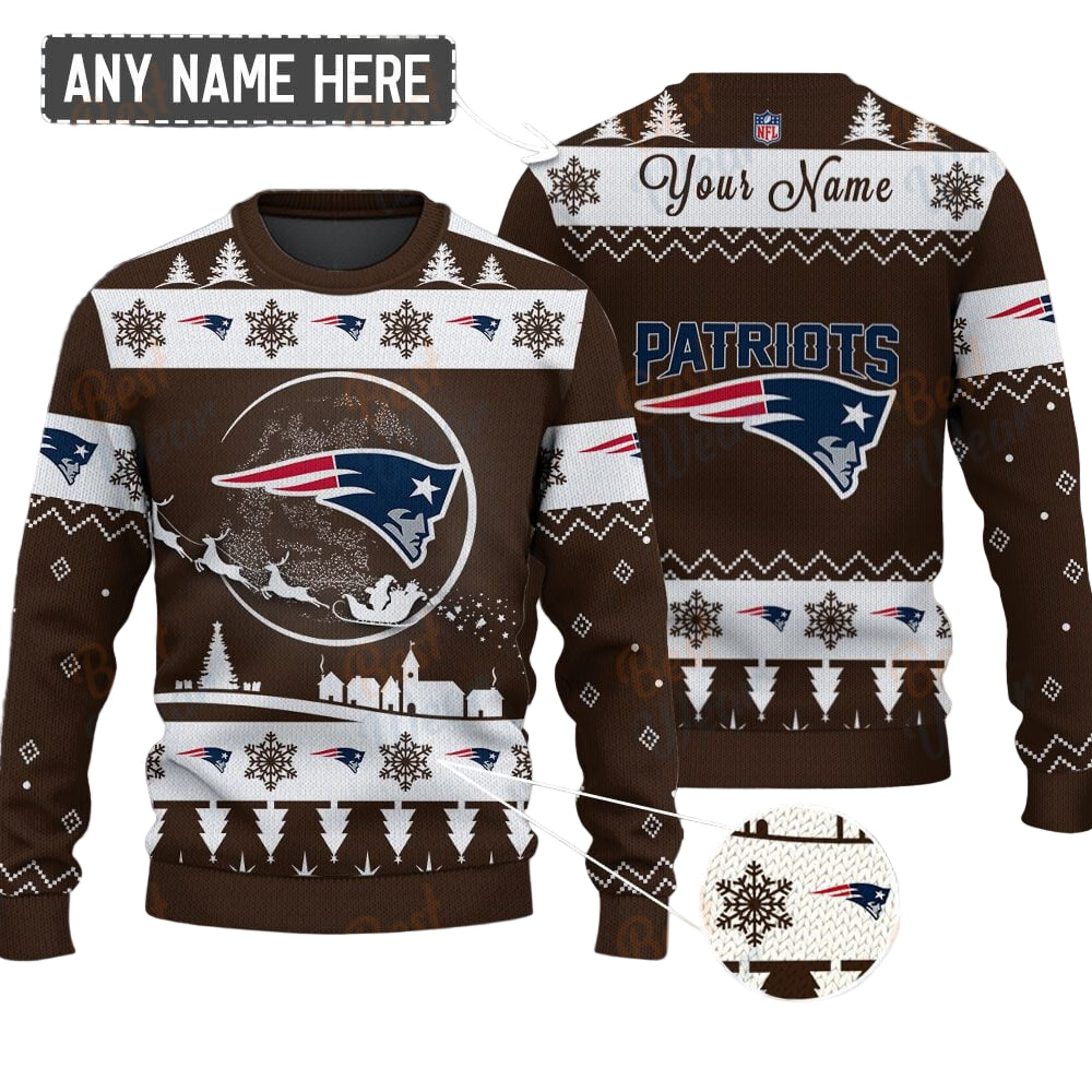New England Patriots NFL Ugly Christmas Sweater - Name Customized